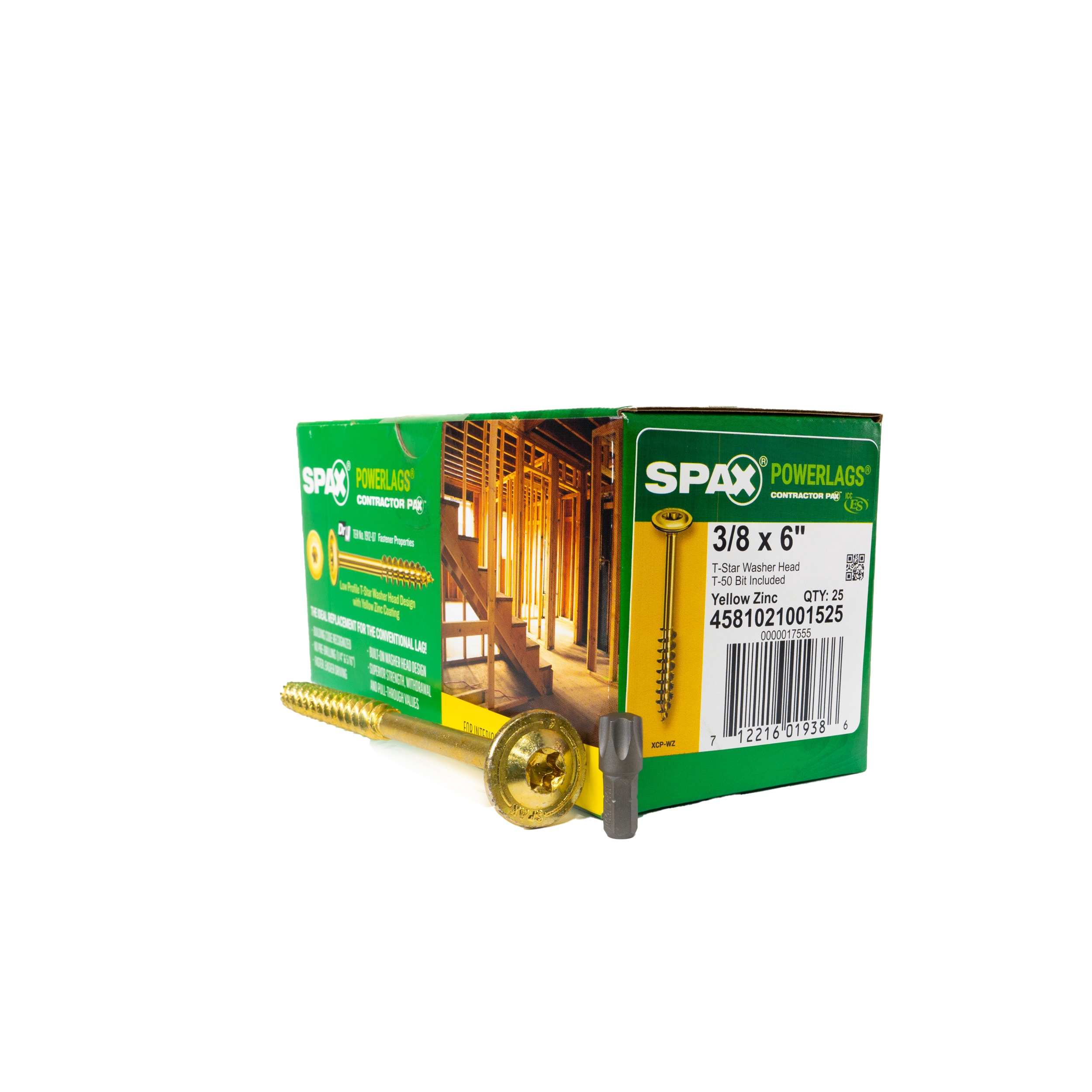 SPAX 4581021001525 3/8-in x 6-in Yellow/Gold Zinc-Plated Washer -Head Interior Structural wood screws 25 -Pack