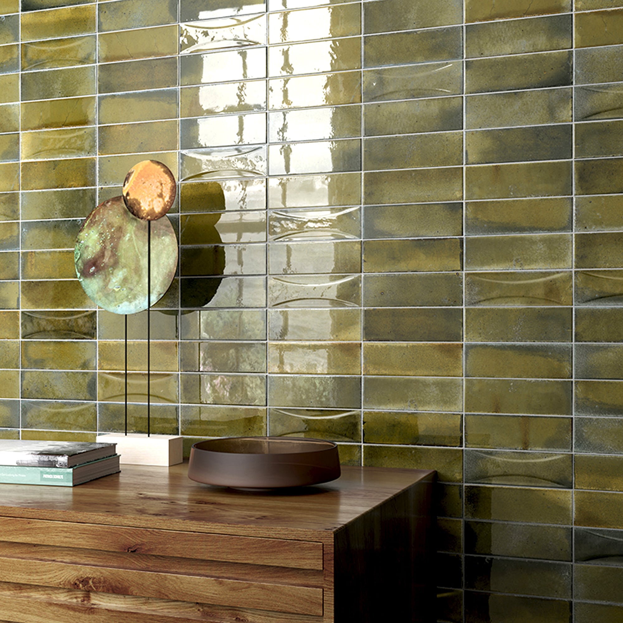 Olive Green Glossy Ceramic Subway Tile 2.58'' x 7.9''