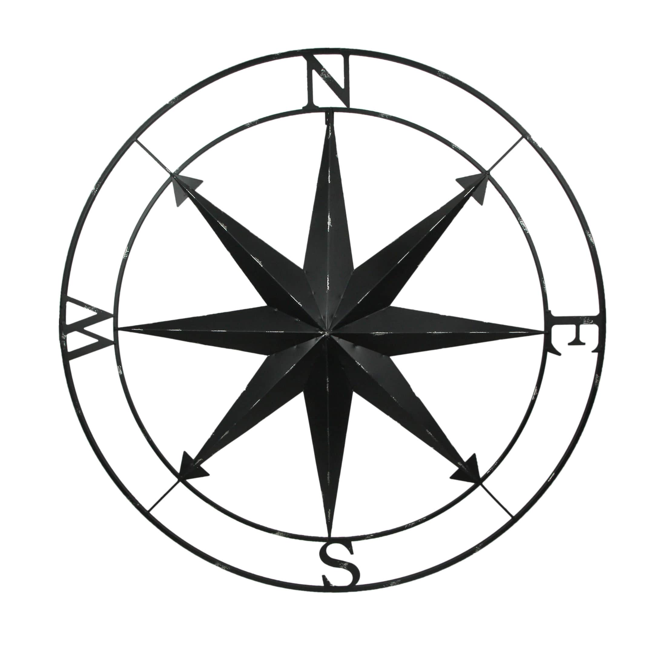Zeckos DI-318-61134-BK Large Black Nautical Compass Rose Metal Wall Decor / 39.5-inches Indoor Outdoor Rustic Maritime Accent / Distressed Finish- Coastal Theme- Easy to Hang
