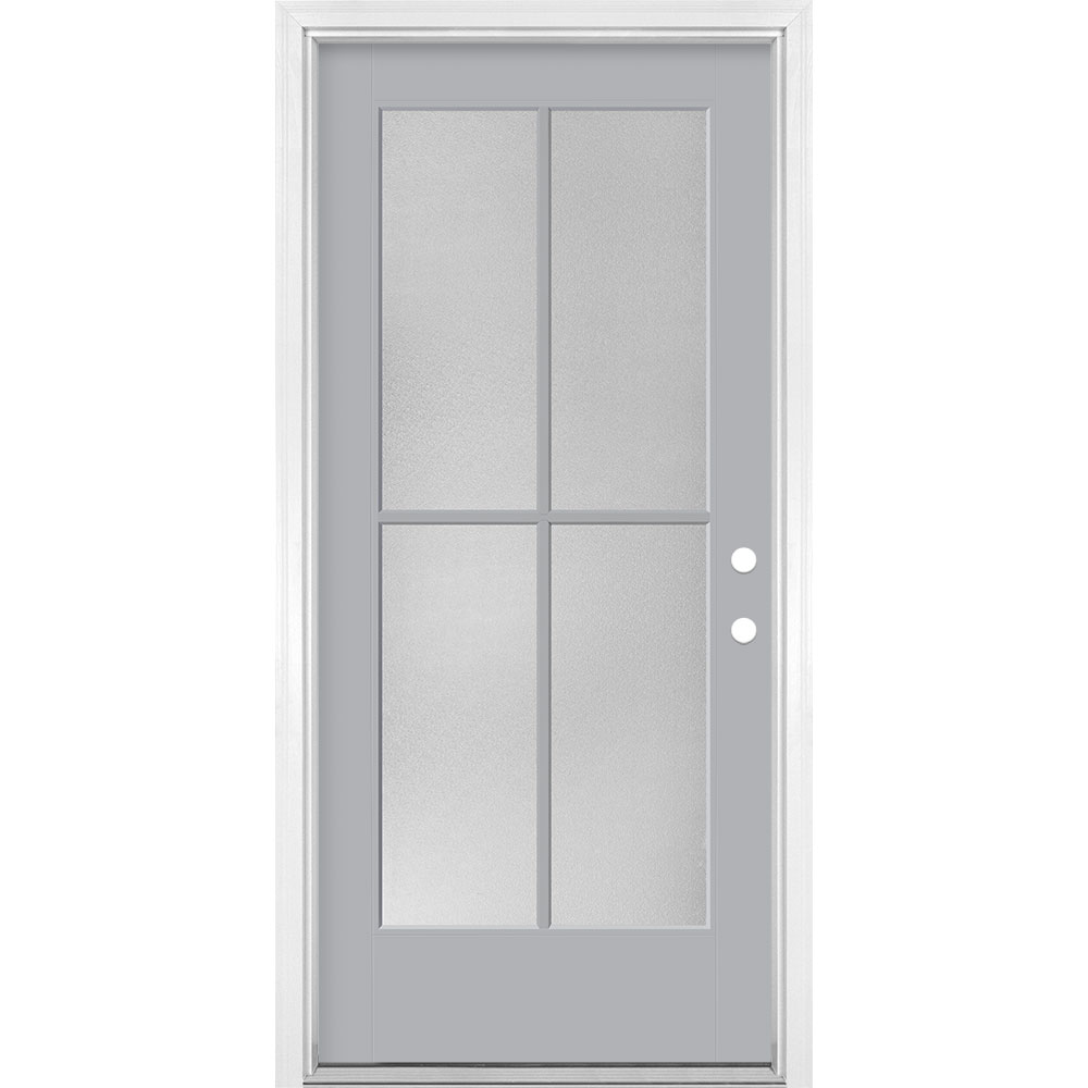 Masonite 1524219 36-in x 80-in x 4-9/16-in Fiberglass Full lite Left-hand inswing Infinity Gray Painted Prehung Front Door with Brickmould Insulating core