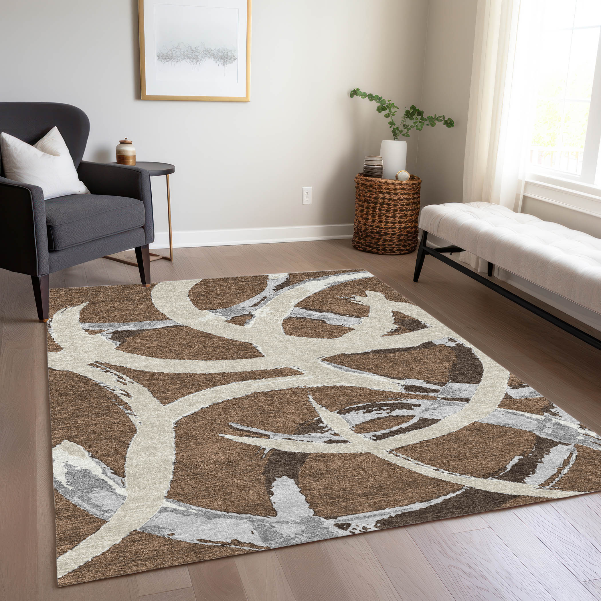 Addison Rugs ACN1022BR10X14 Chantille ACN1022BR 10 x 14 (ft) Polyester Brown Rectangular Indoor/Outdoor Geometric Machine washable Area rug