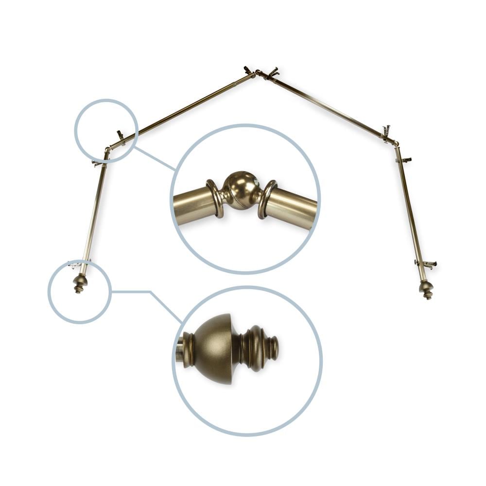 Hart & Harlow L4BAY-04-4 Ornate 13/16-in 4-sided 28-in to 48-in Antique brass Steel Bay window curtain rod with Finials