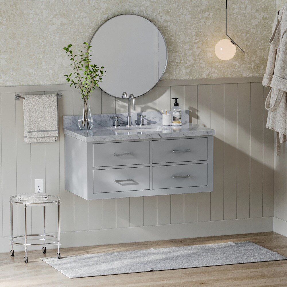 ARIEL W043SCWRVOGRY Hutton 43-in Grey Undermount Single Sink Floating Bathroom Vanity with White Marble Top