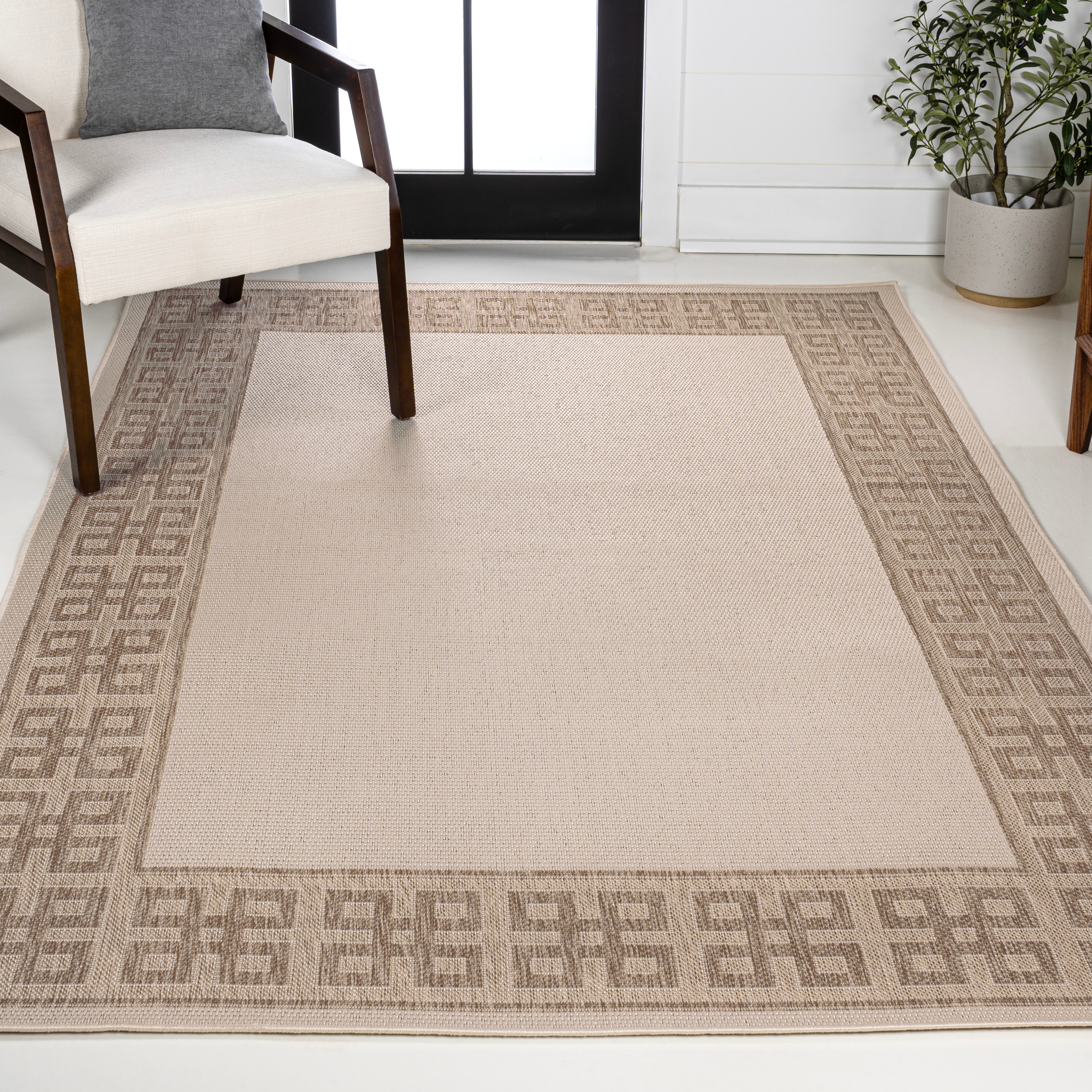JONATHAN  Y TSN212A-8 TUSCAN SUN Athena Geometric Border 8 x 10 (ft) Loomed Polypropylene Cream/Beige Rectangular Indoor/Outdoor Geometric Coastal Area rug