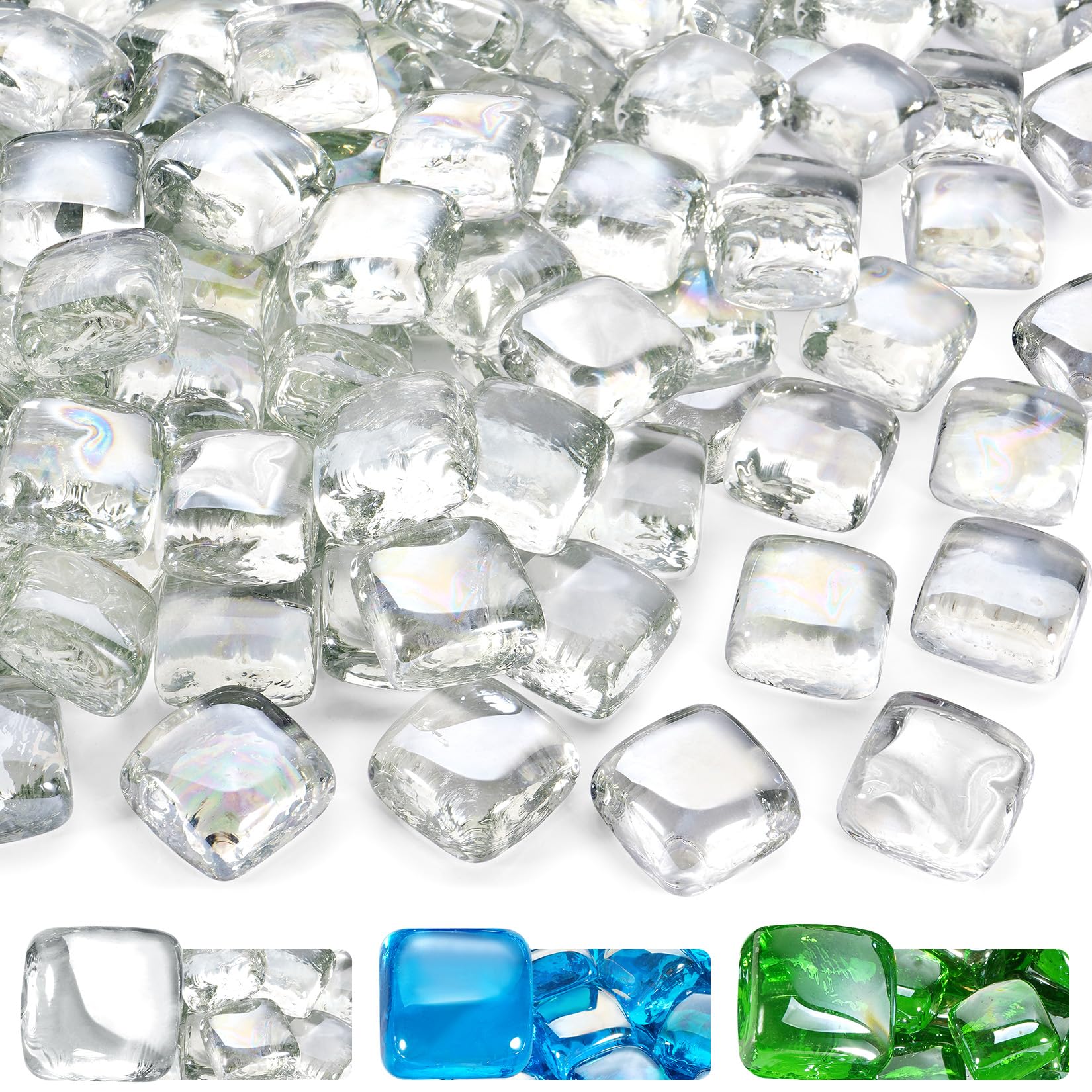 Vrbgify -  Crystal Ice Fire Glass Cubes 1 Inch for Outdoor Fire Pit Fireplace Indoor Outdoor Use ...