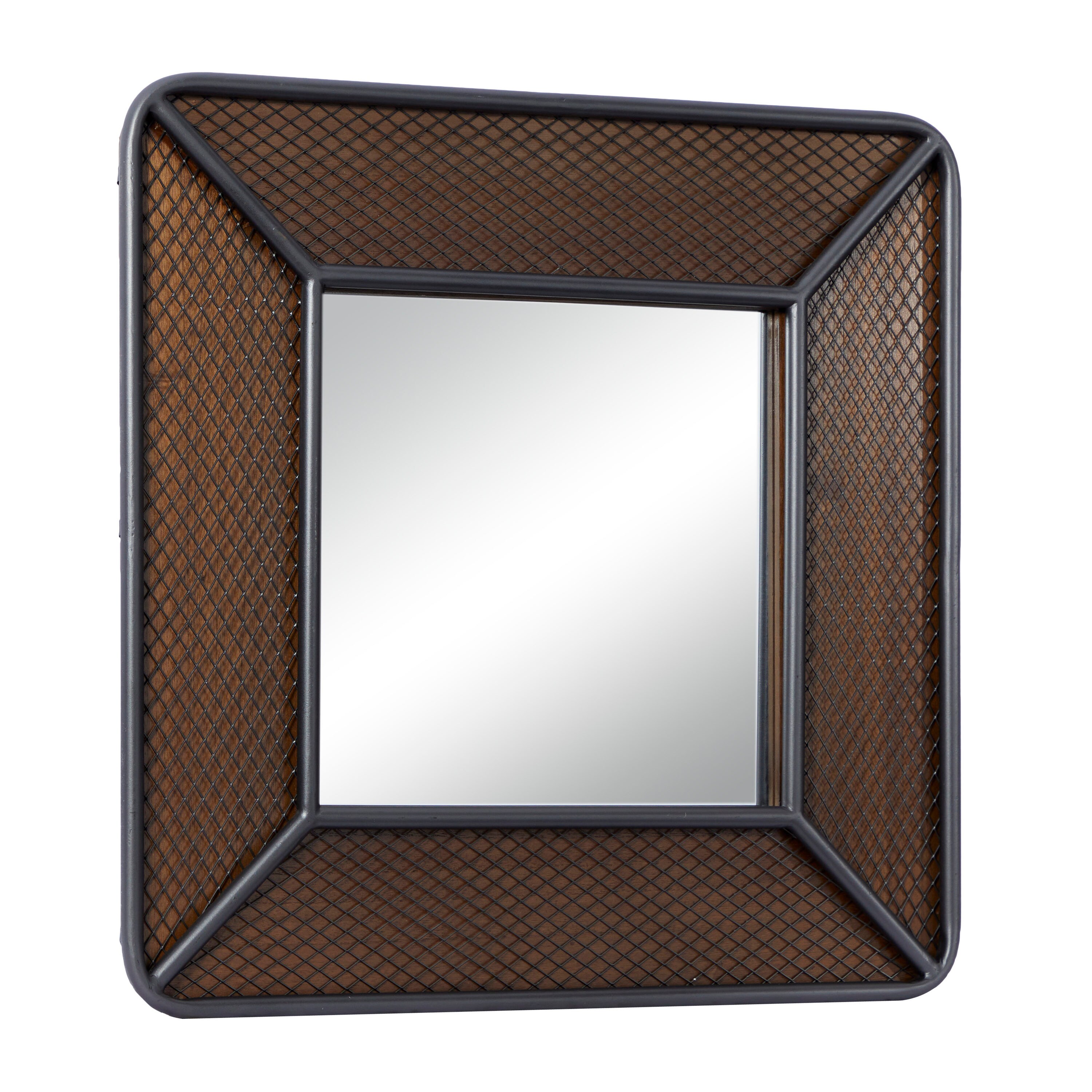 Handcrafted Solid Wood Square 32" Industrial Wall Mirror, Brown