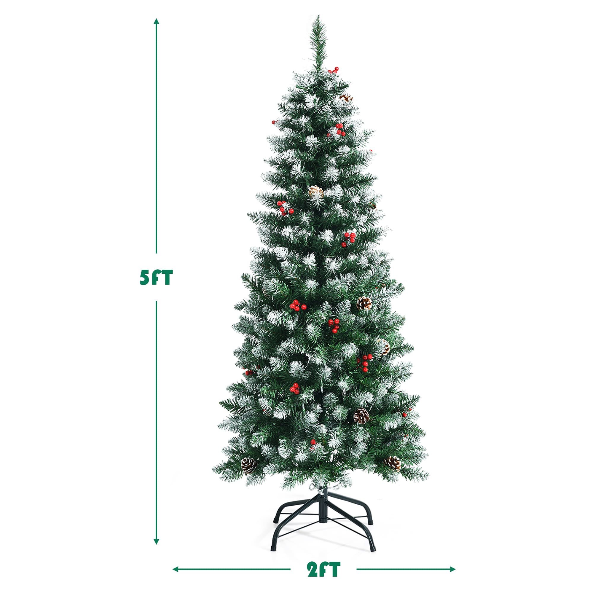 Goplus 5-ft Pre-lit Pencil Flocked Artificial Christmas Tree with LED ...