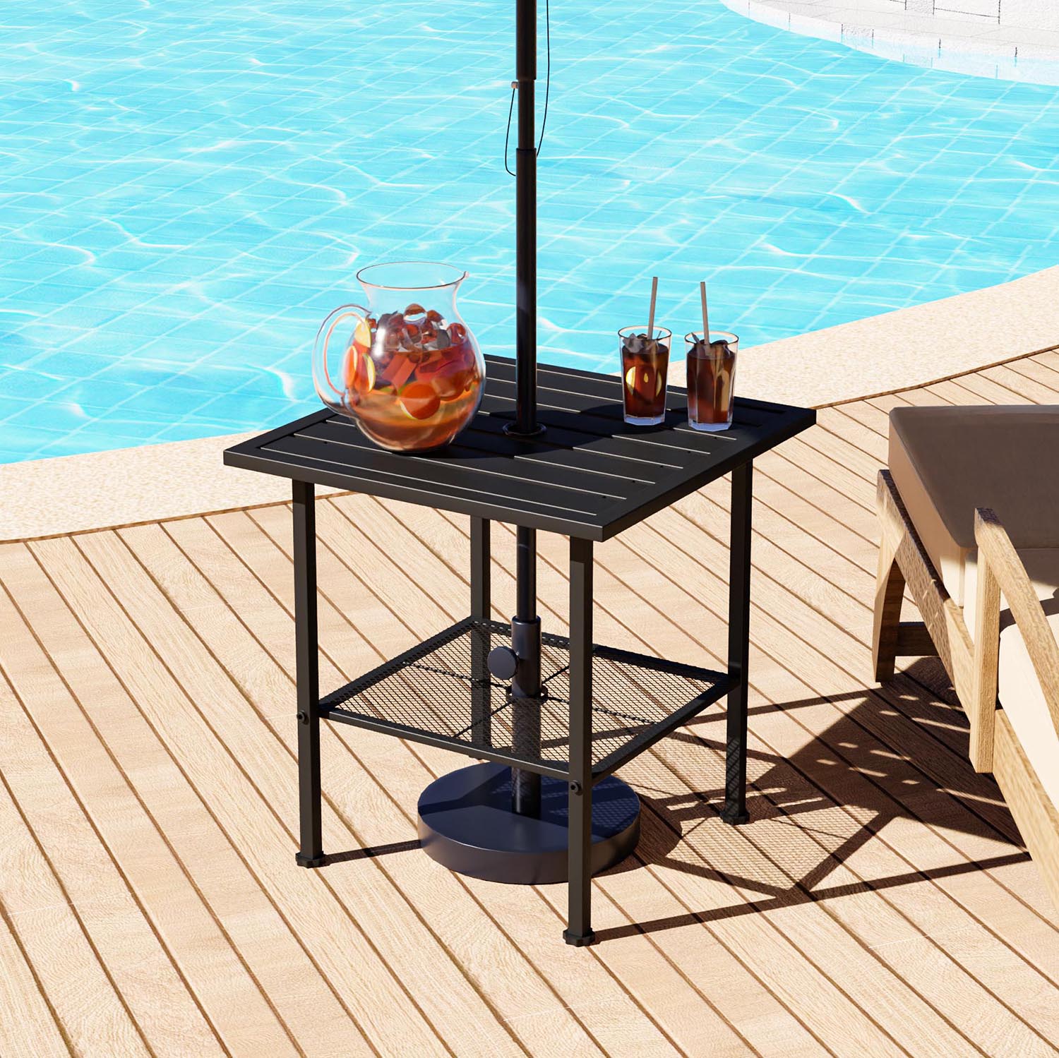 MIDHAM AMKF170222-01 Patio Dining Table Square Outdoor End Table 21.7-in W x 21.7-in L with Umbrella Hole