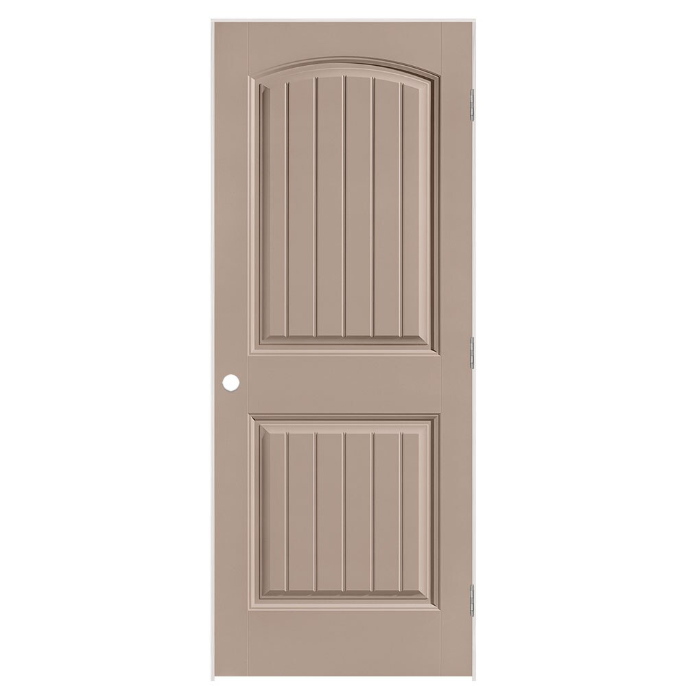 Masonite 1443773 32-in x 80-in Sandpiper Solid core 2-panel round top plank Left hand Smooth Prefinished Molded composite Flat Jamb Single Prehung Interior Door