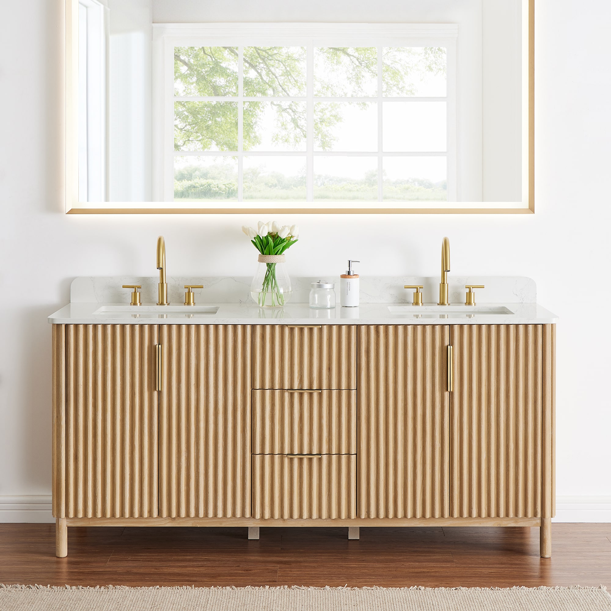 Altair 575072-WL-GW-NM Sierra 72-in Washed Light Brown Undermount Double Sink Bathroom Vanity with Grain White Engineered Stone Top