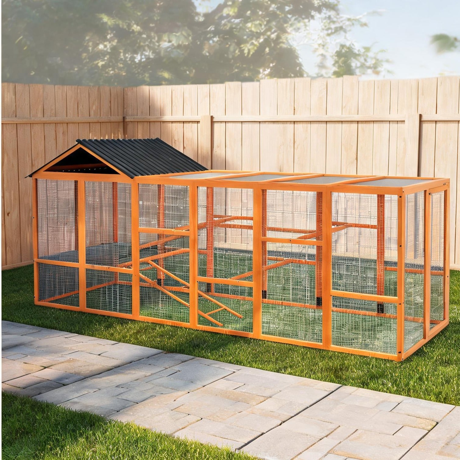 Watnature - Classic orange fir wood chicken run with storage and dual perches for 610 chickens