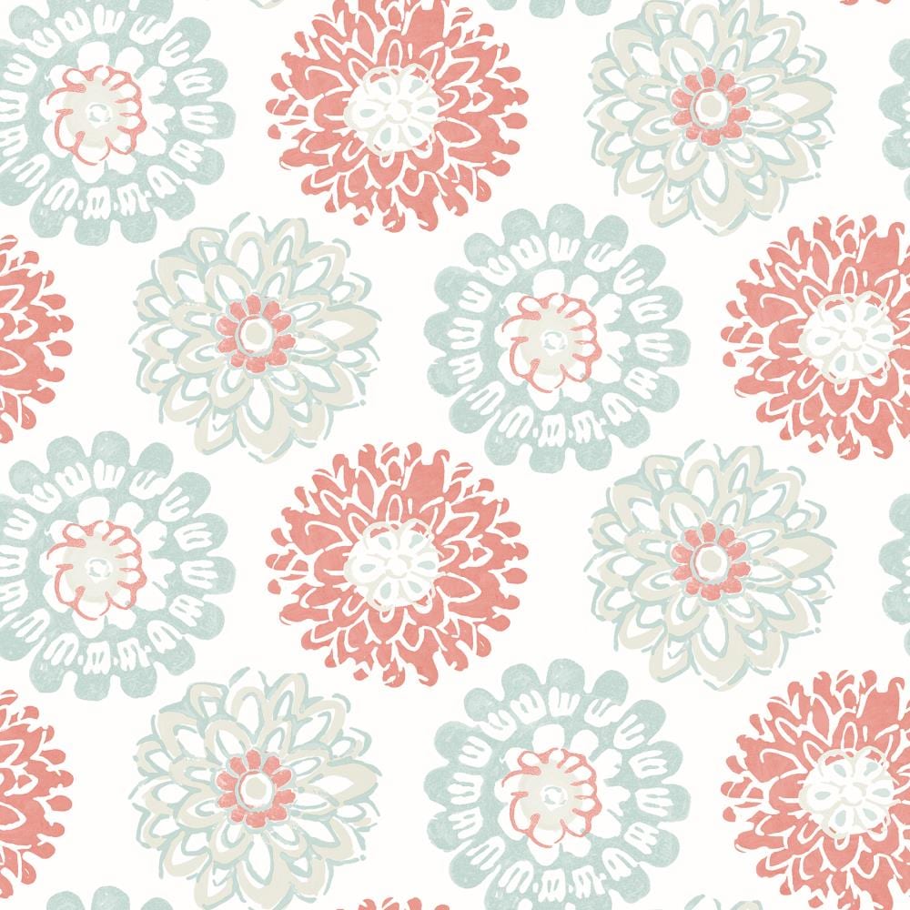Chesapeake 3120-13701 Sanibel 56.4-Sq. Feet Coral Non-woven Floral Prepasted Water Activated Paste Wallpaper
