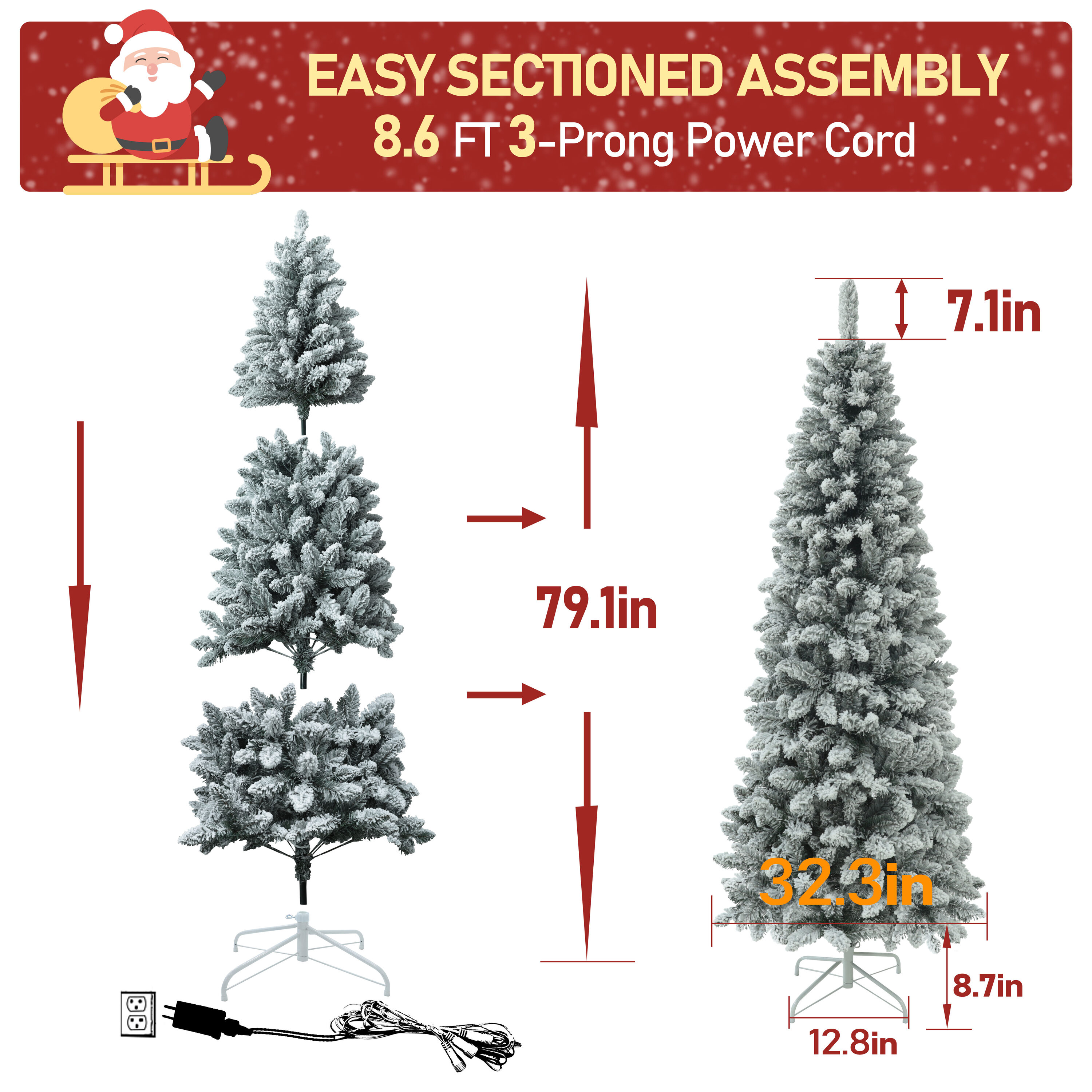 VEIKOUS 6-ft Pine Pre-lit Pencil Flocked White Artificial Christmas ...