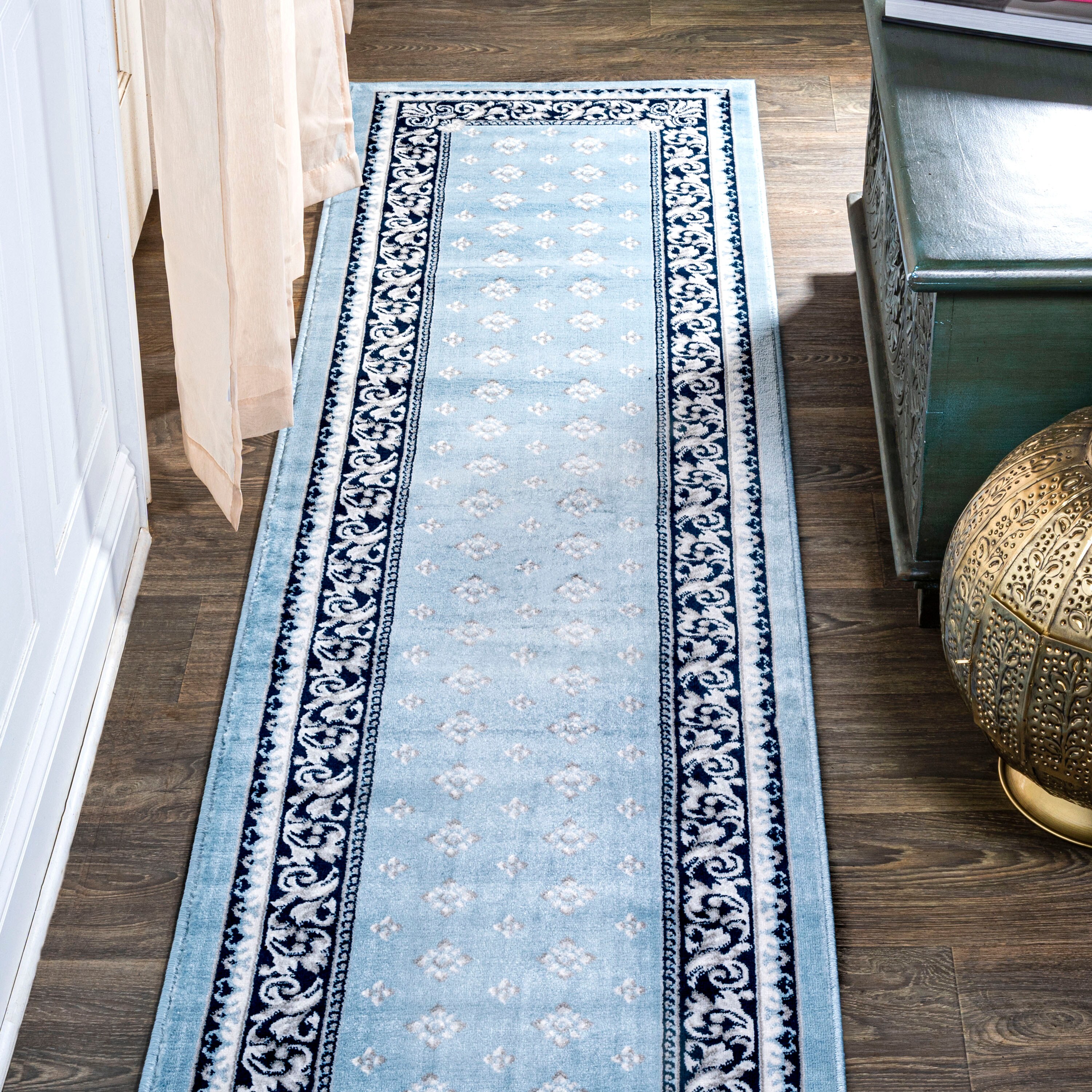 JONATHAN  Y MDP504E-28 MODERN PERSIAN Acanthus French Border 2 x 8 (ft) Flatweave Polypropylene Blue/Navy Rectangular Indoor Medallion Persian Runner rug