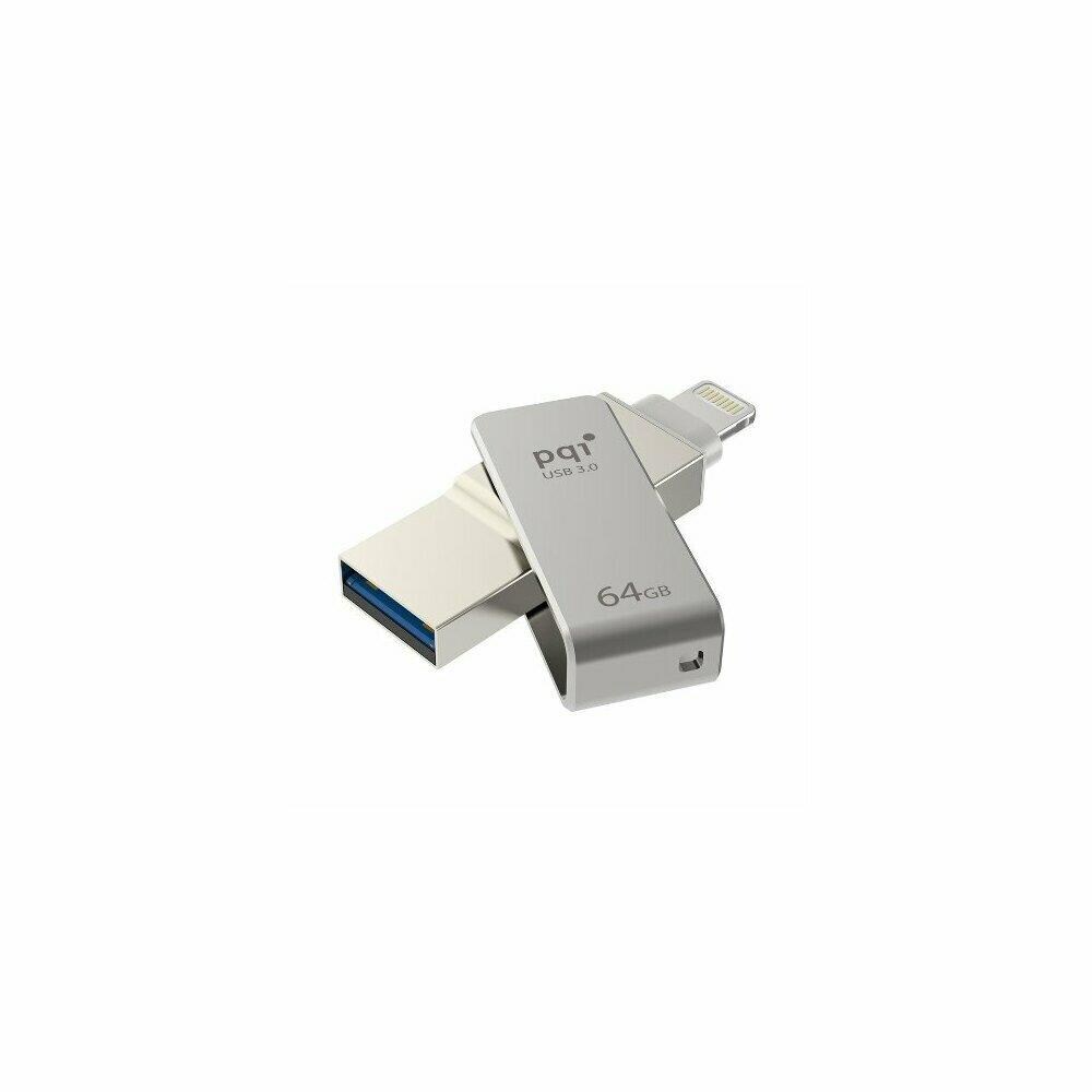  VNPWR406 PQI 6I04-064GR1001 iConnect Mini Apple Mfi 64 GB Mobile Flash Drive with Lightning Connector for iPhones, iPads, Mac and PC USB 3.0- Iron Gray