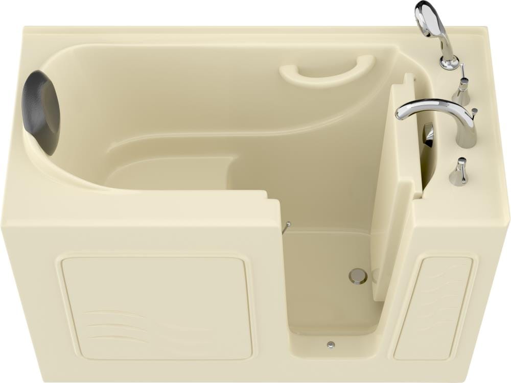 Endurance LS2653RBS-CP Safe Palace 26.375-in x 53-in Biscuit Gel-coated fiberglass Rectangular Walk-in Soaking bathtub with Faucet Hand Shower with Drain ( Right Drain )