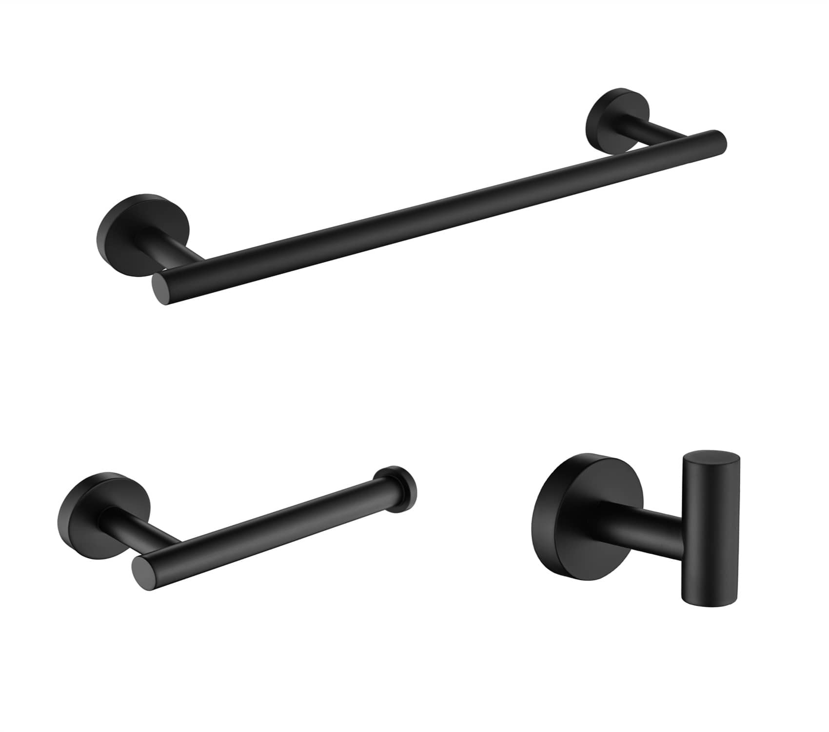 Rbied HCZJ-A291W 3 Pieces Bathroom Hardware Accessories Set Towel Bar Toilet Paper Holder Robe Towel Hooks Matte Black