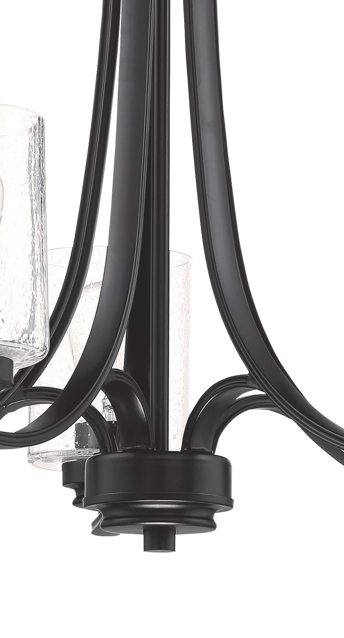 Flat Black and Clear Seeded Glass 5-Light Chandelier