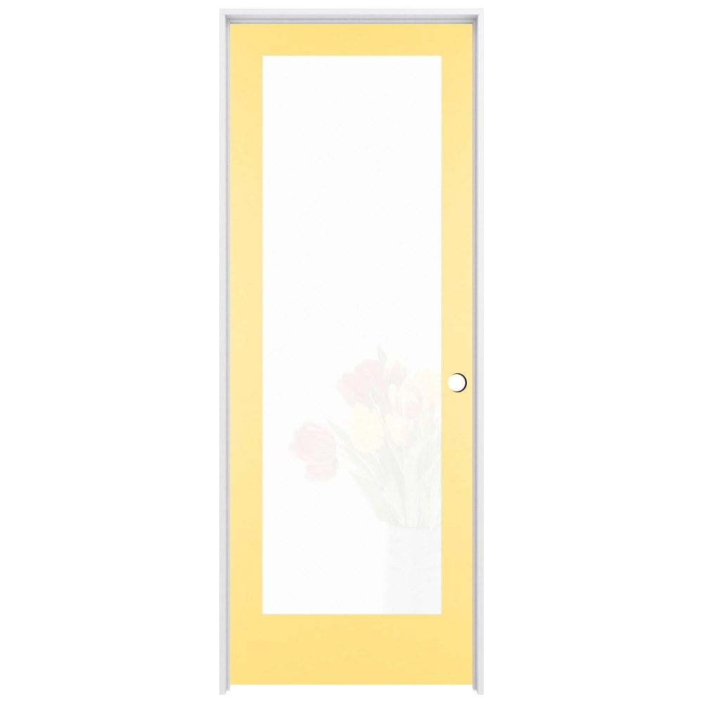RELIABILT LO1370166 36-in x 80-in Marigold Solid core 1-panel Frosted glass Left hand Smooth Prefinished Pine Wood Flat Jamb Single Prehung Interior Door