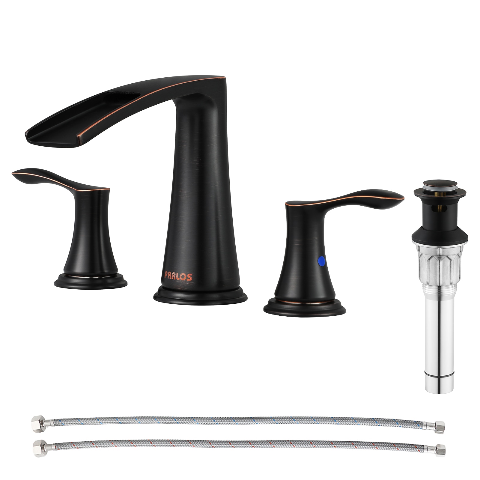 PARLOS 1431803 Demeter Oil Rubbed Bronze Widespread 2-handle Waterfall Residential Handle Bathroom Sink Faucet with Drain