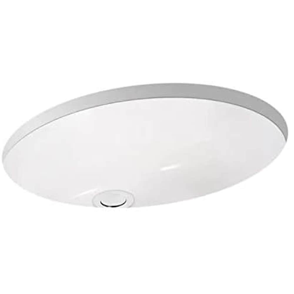 Miseno Bright White Undermount Oval Traditional Bathroom Sink with Overflow Drain (19.5-in x 16-in)