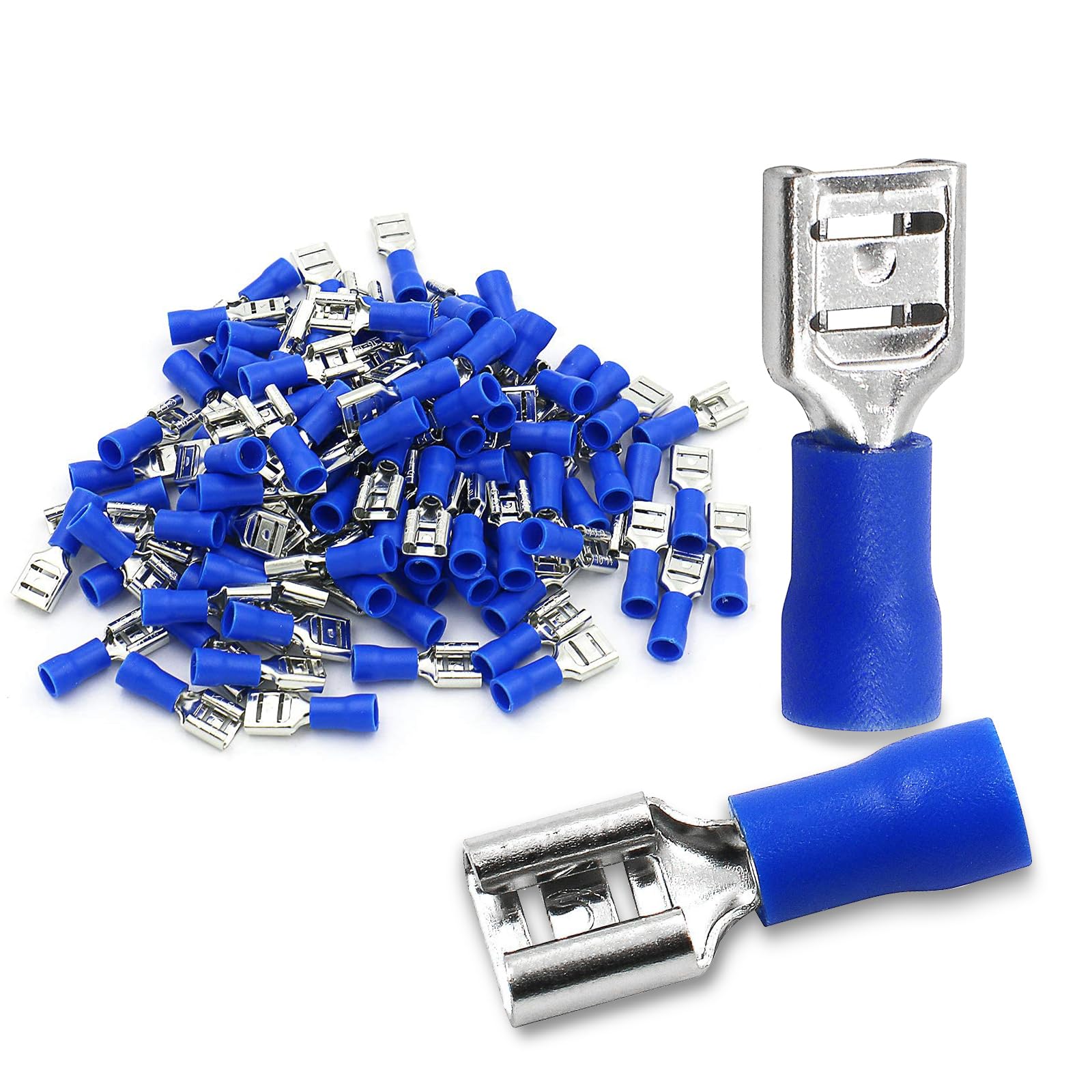 Aoibox  500 Pack 1 4 in Female Quick Disconnect Spade Terminals 16 14 AWG Blue Insulated 6 3 mm Crimp Connectors