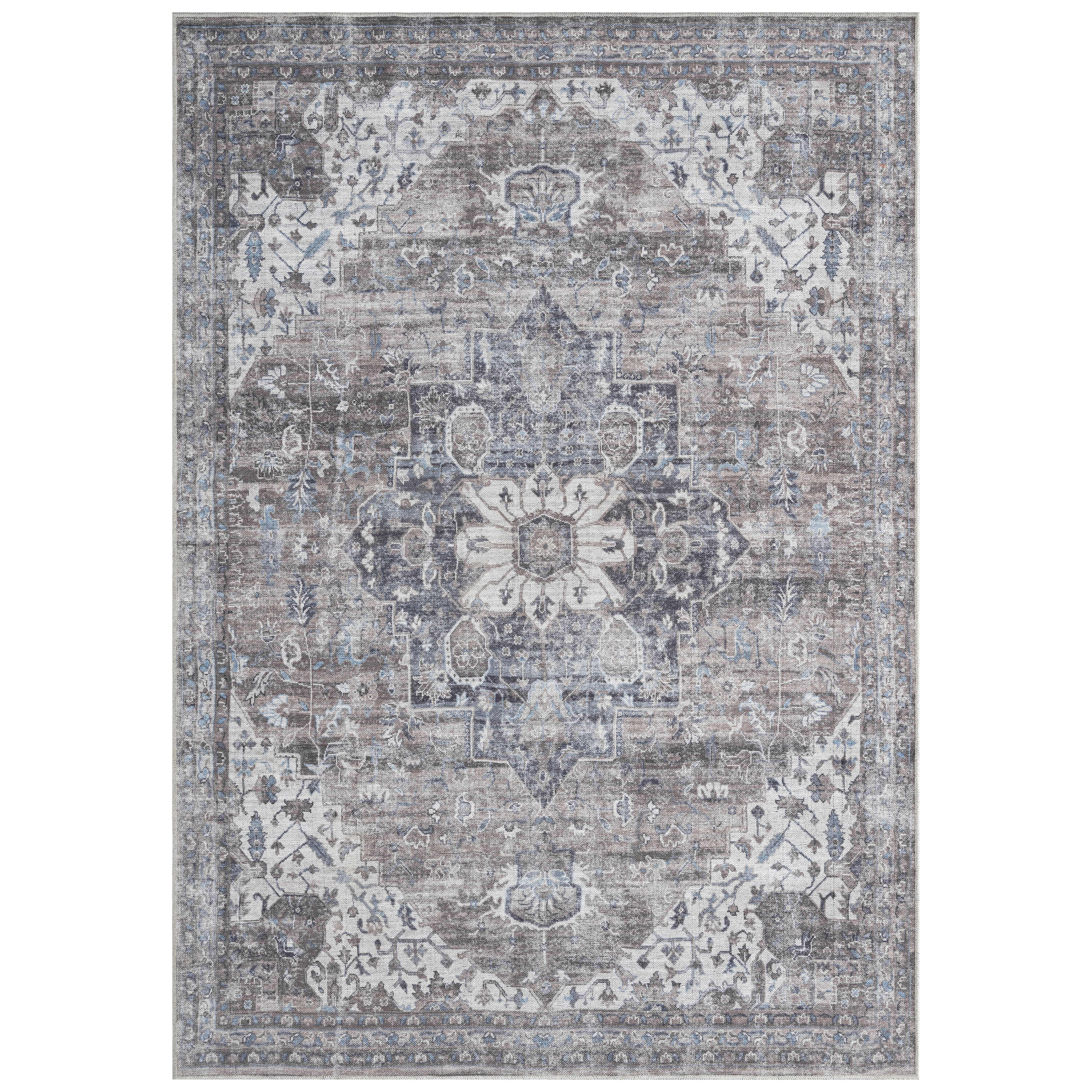 Everwash 4 X 6 Grey Indoor Medallion Machine Washable Area Rug 3-189 ...