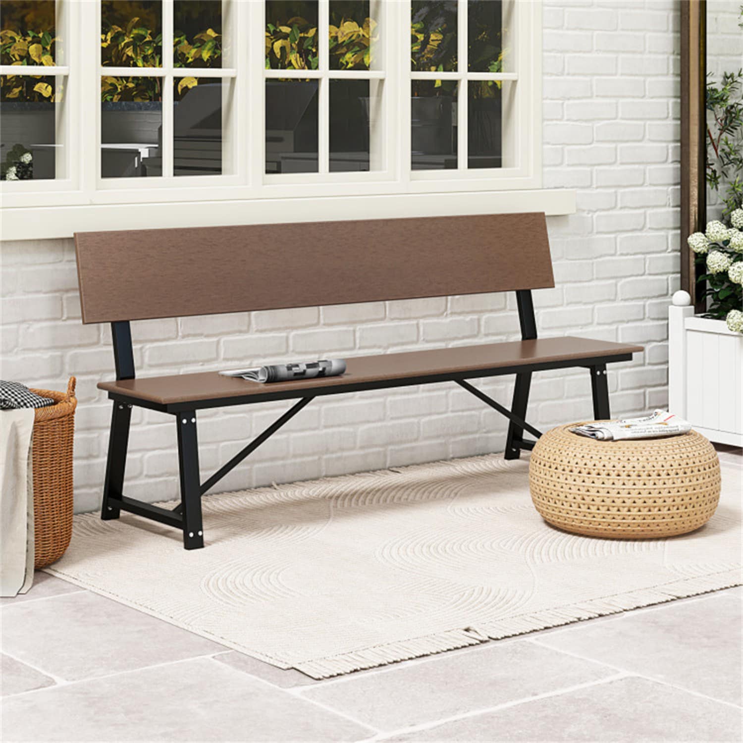BABOOM BOM-11532BN-OR All-Weather HDPE Bench 72-Inches W x 34-Inches H Brown Iron Garden Bench