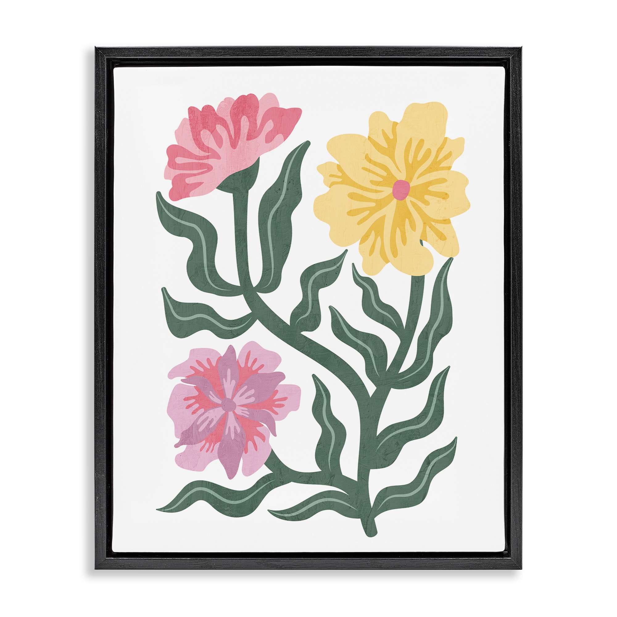 Stupell Industries BT-203-FFB-16X20 Modern Blooms with Curved Leaves Black Framed Floater Canvas Wall Art By Kim Allen 17 x 21