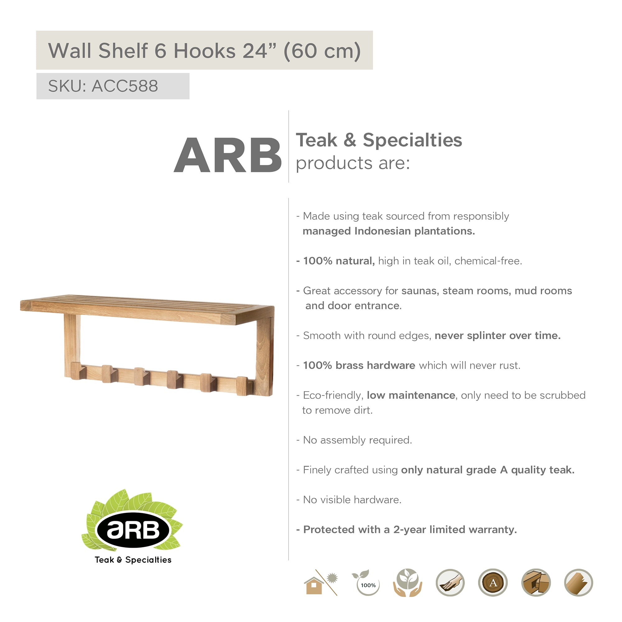 ARB Teak & Specialties ACC588 Bathroom-Shelves - View #7