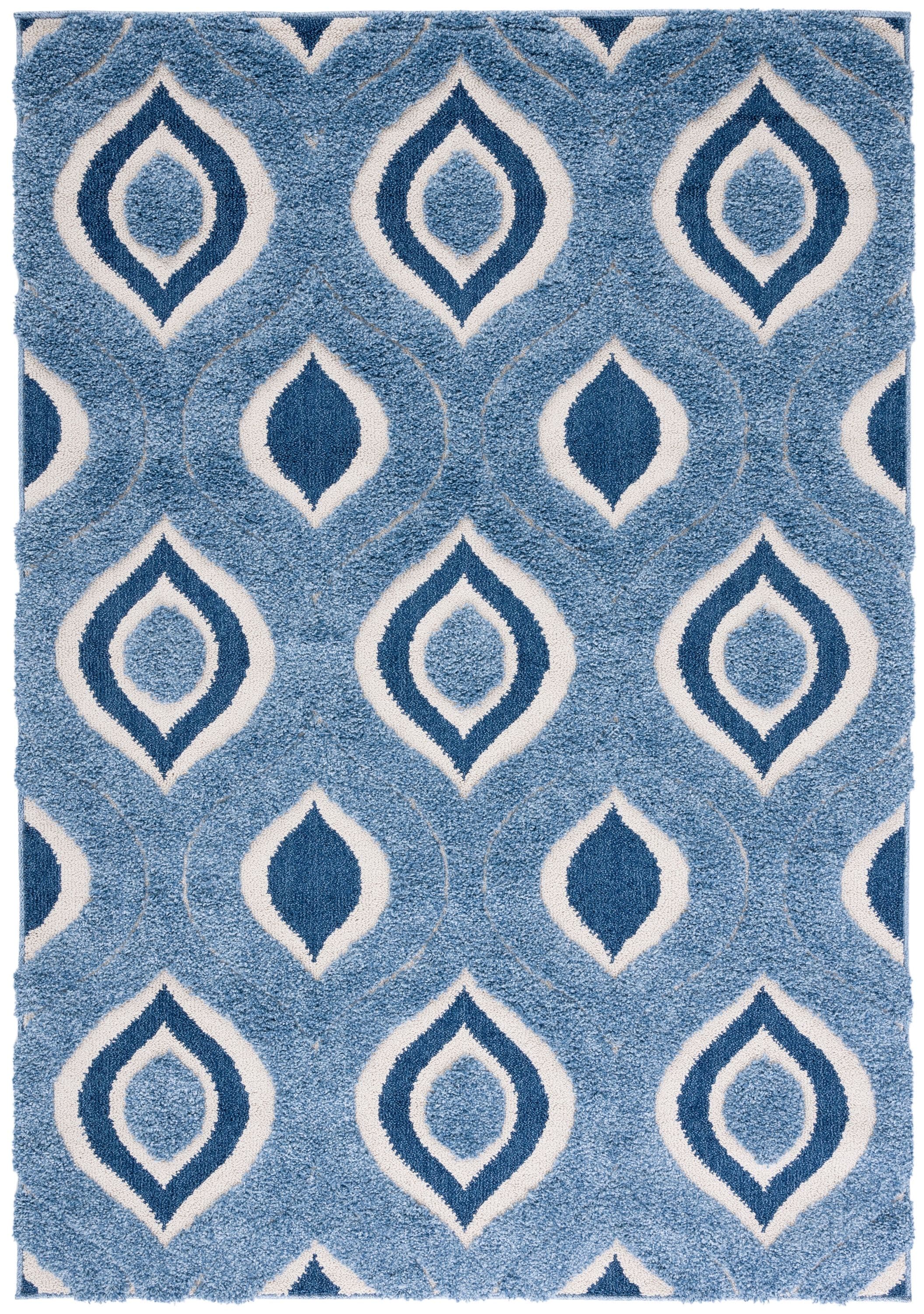 Safavieh SG461-6012-4 Florida Arcell Shag 4 x 6 (ft) Loomed Polypropylene Blue/Ivory Rectangular Indoor Geometric Bohemian/Eclectic Area rug