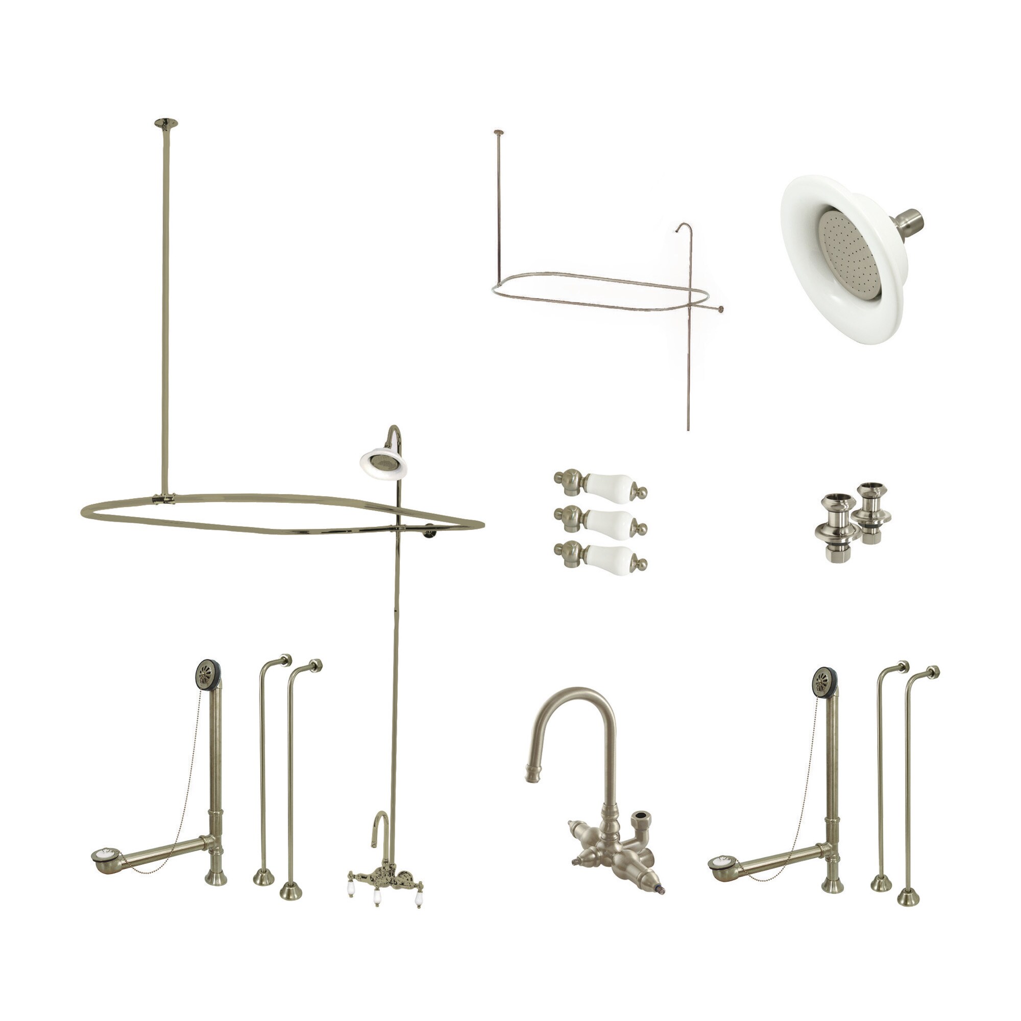 Kingston Brass WLCCK4148PL Vintage Brushed nickel 3-handle Wall-mount High-arc Bathtub Faucet ( Valve Included )