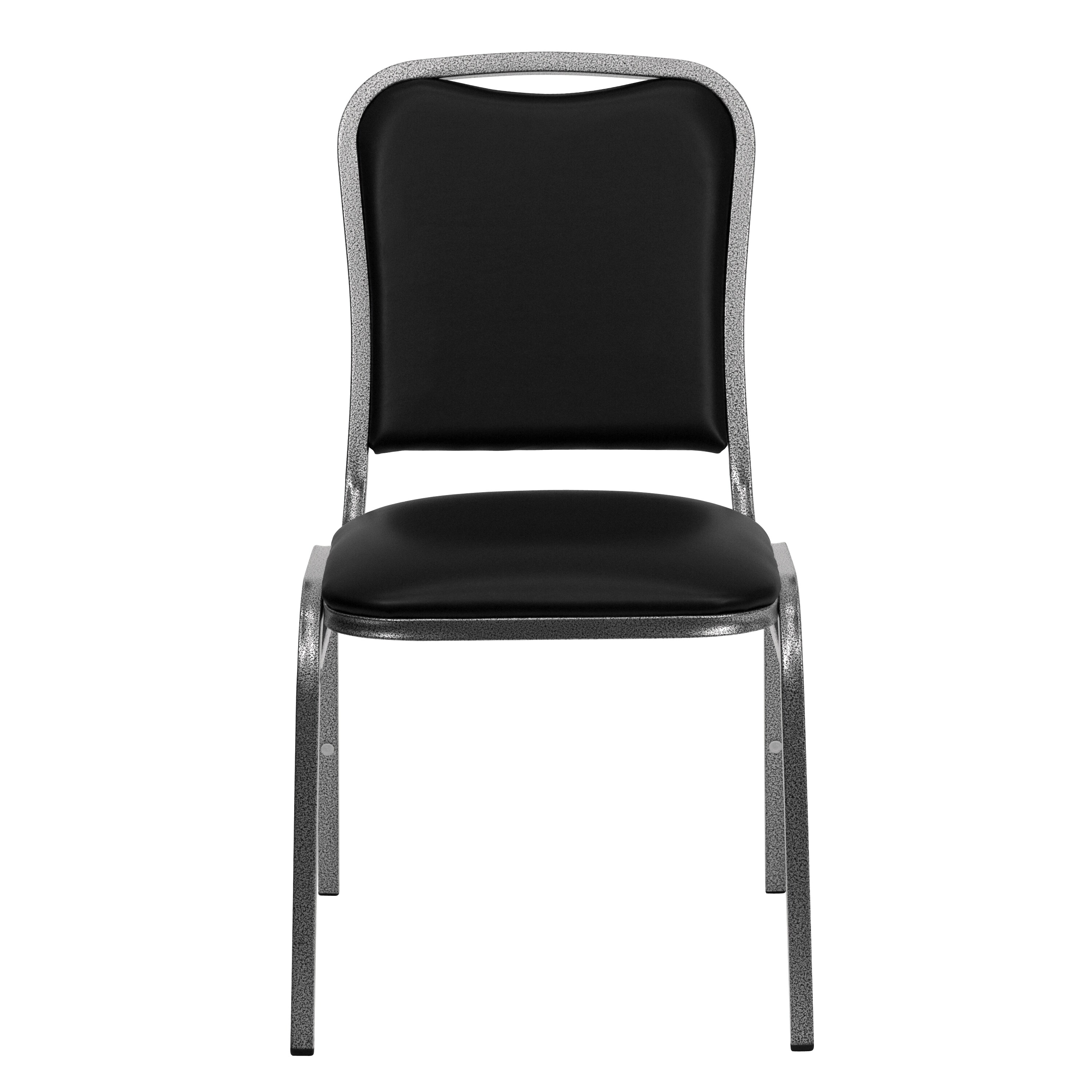 Elegant Black Vinyl and Silver Metal Stacking Banquet Chair