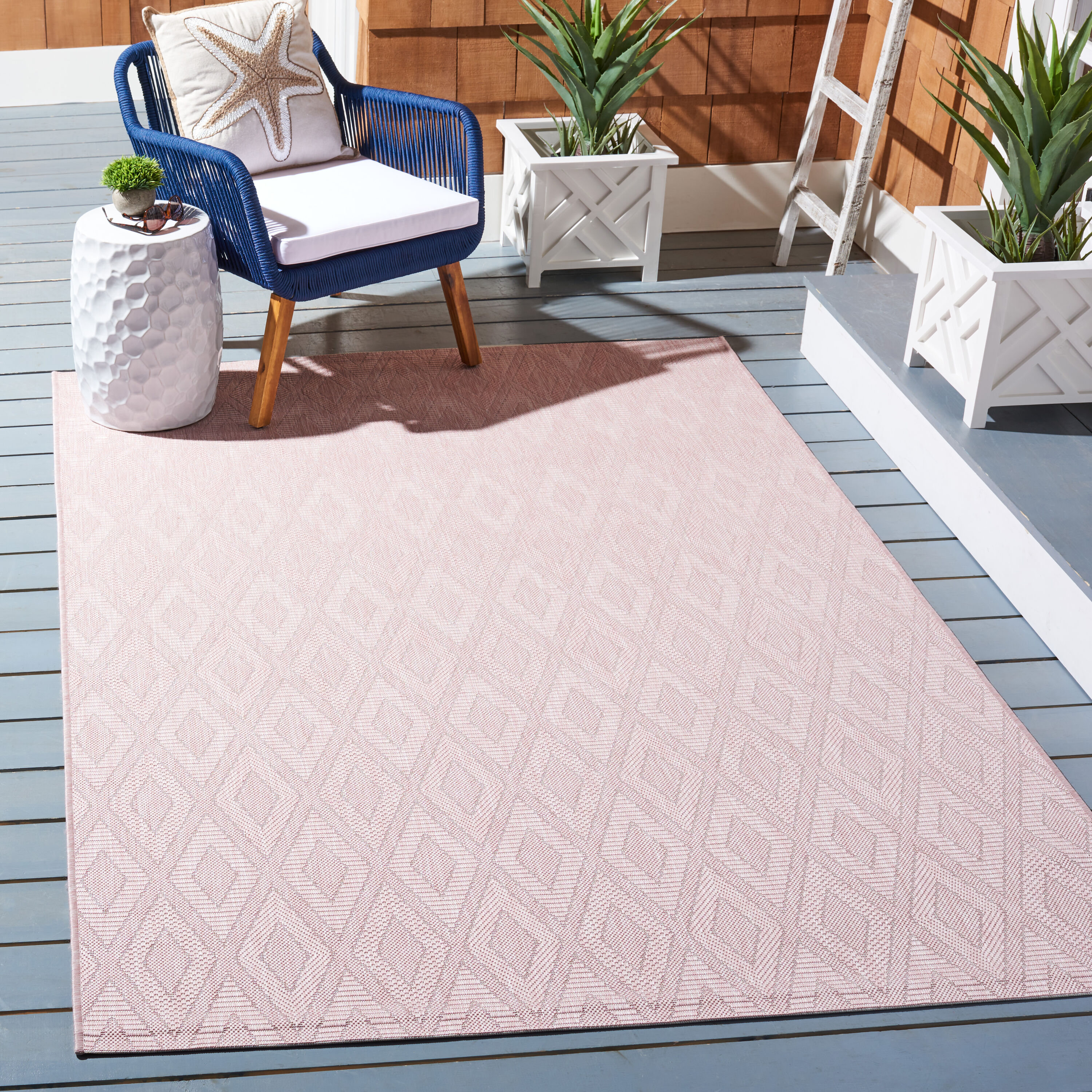 Safavieh CY8522-56222-9 Courtyard 9 x 12 (ft) Loomed Synthetic Pink Rectangular Indoor/Outdoor Geometric Southwestern Area rug
