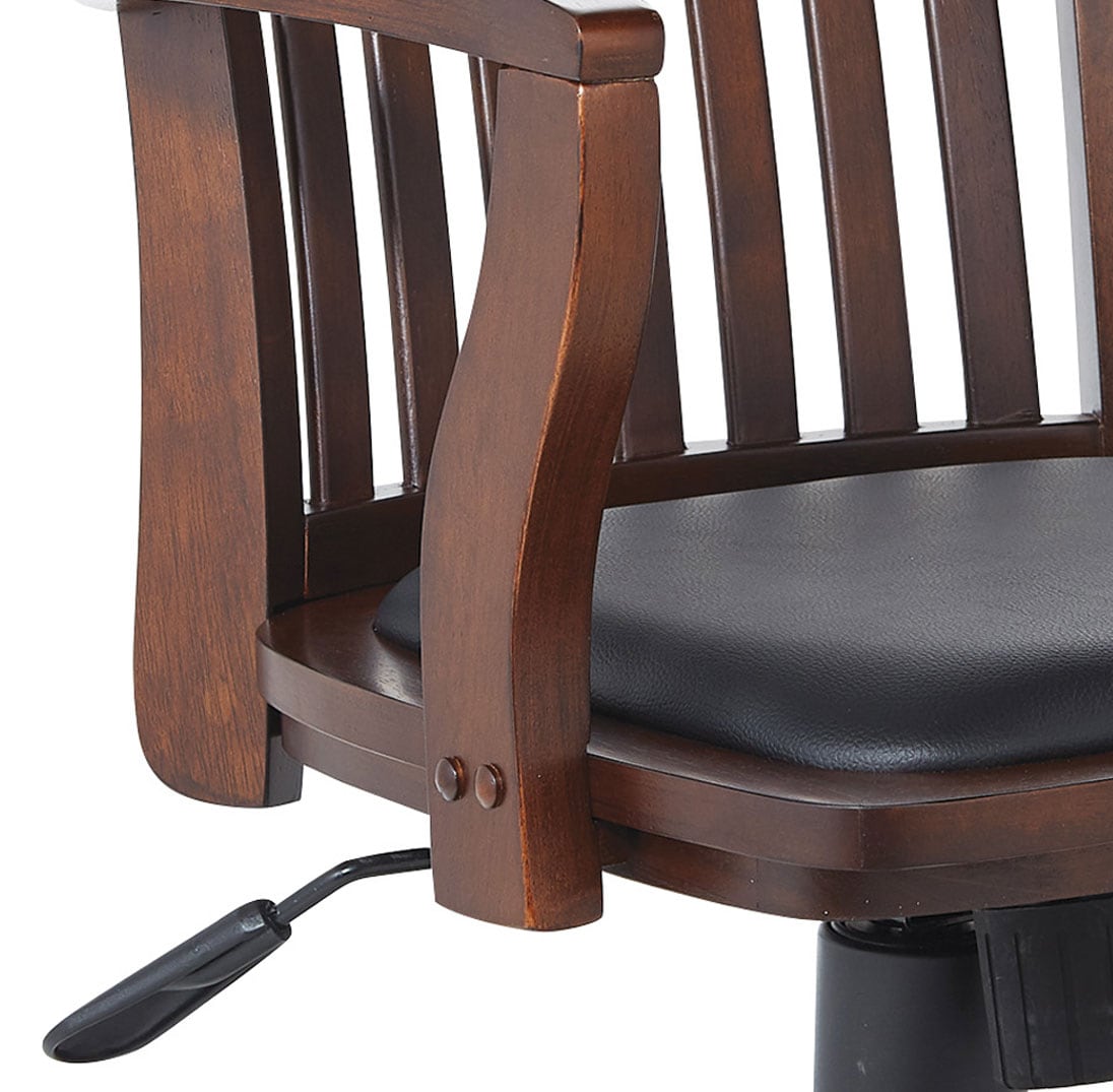 Espresso Wood Banker's Desk Chair with Black Vinyl Seat