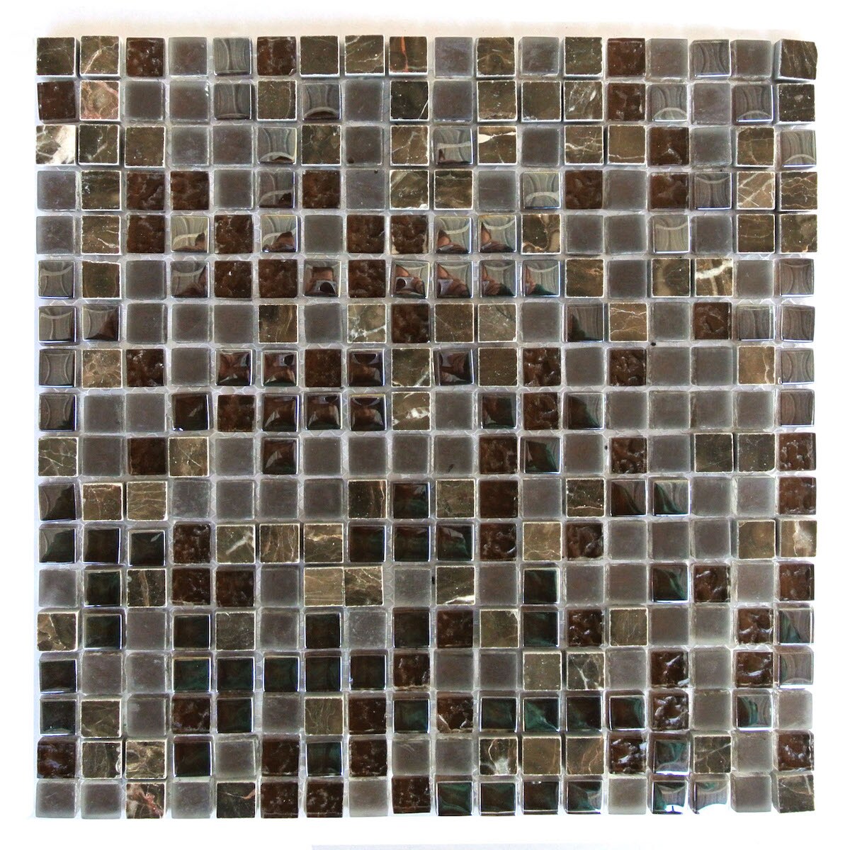 Abolos LWSQRTZDASF1511 Quartz Brown 12-in x 12-in Multi-finish Glass Stone look Mosaic Floor and Wall Tile ( 8-sq ft Carton )