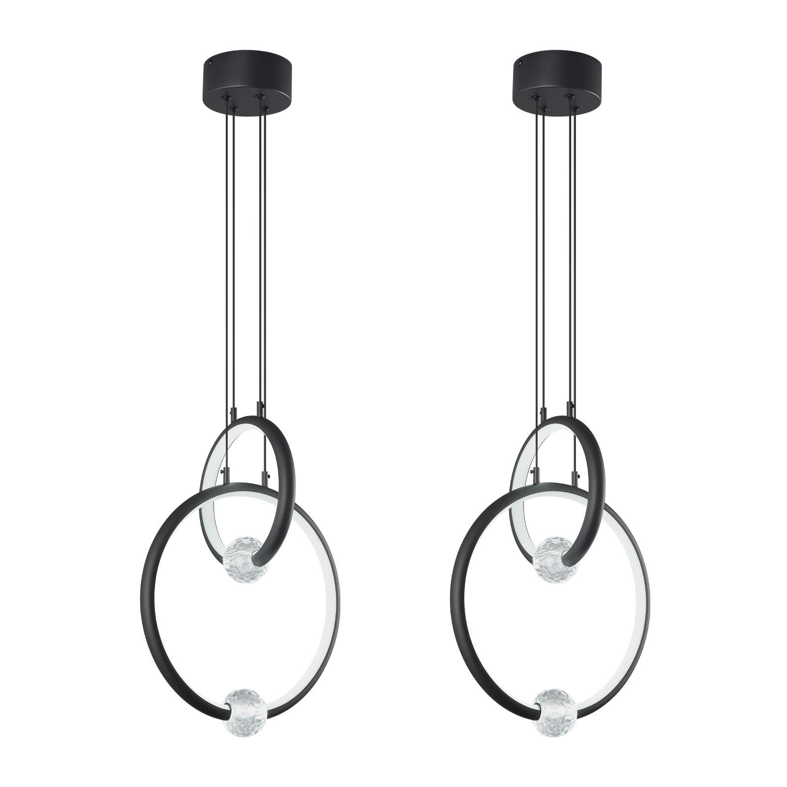 ZHLLMQ Modern 12.2 in 2-Light 2 Pack Black Series Acrylic Ring Integrated LED Hardwired Pendant Light Fixture for Kitchen Decor