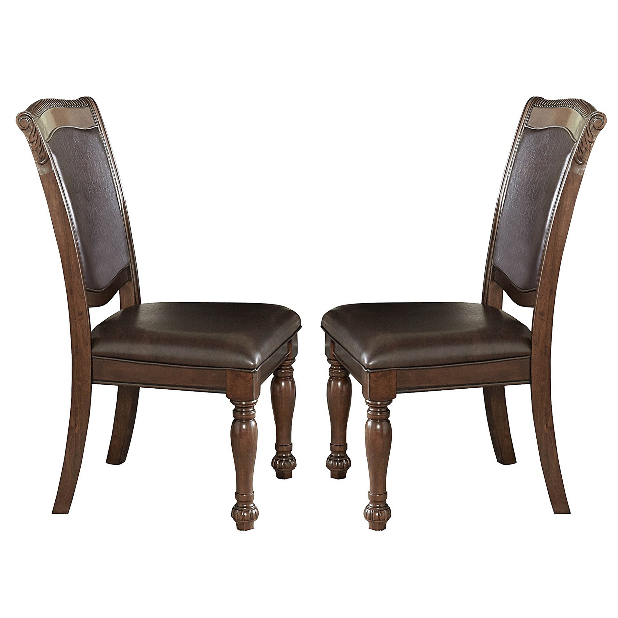 Benzara Set of 2 Faux Leather Upholstered Side Chair Wood Frame