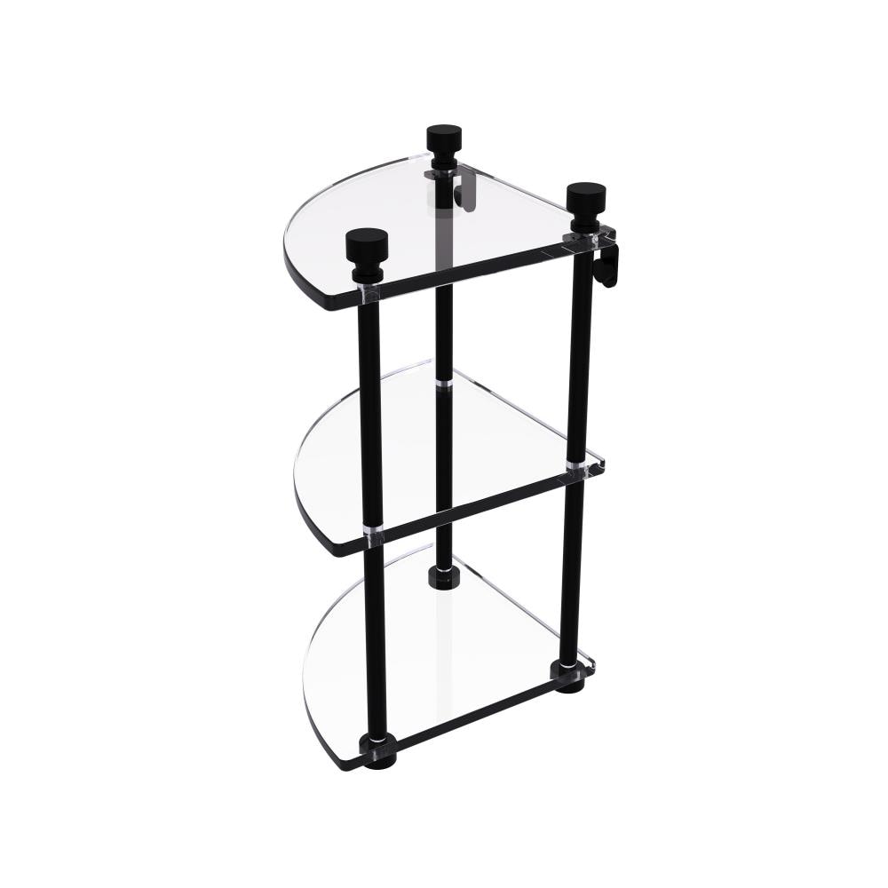 Matte Black Three Tier Corner Glass Wall Shelf