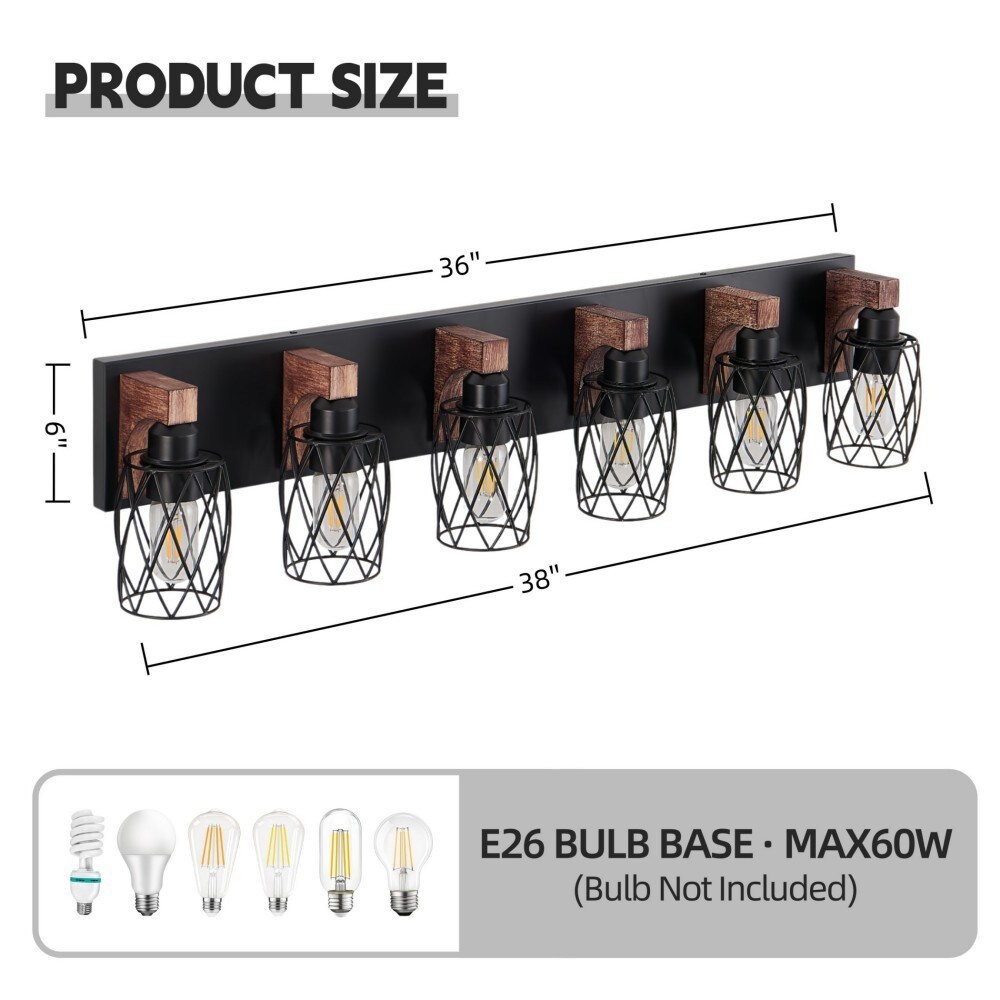 Gallery Detail: Basdien 38 In Black Industrial Vintage 6 Light Wall Sconce