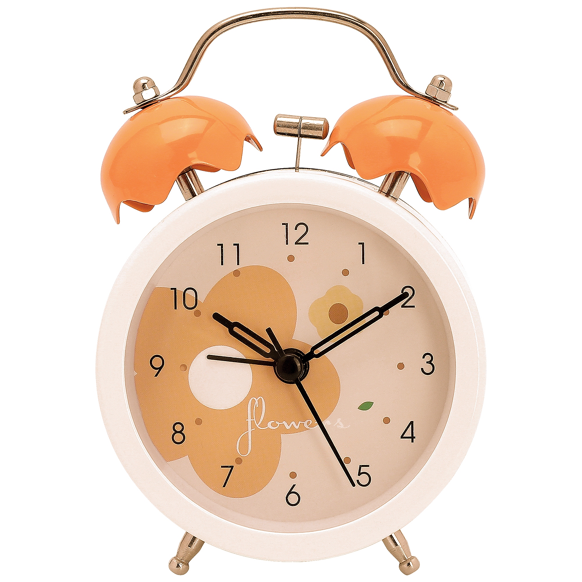 Unique Bargains Silent Mechanical Alarm Clock Non-Tick Movement Floral Pattern Dial Compact Size for Office Desk 3.3 x 2.0 x 5.1-Inch(LxWxH) Orange