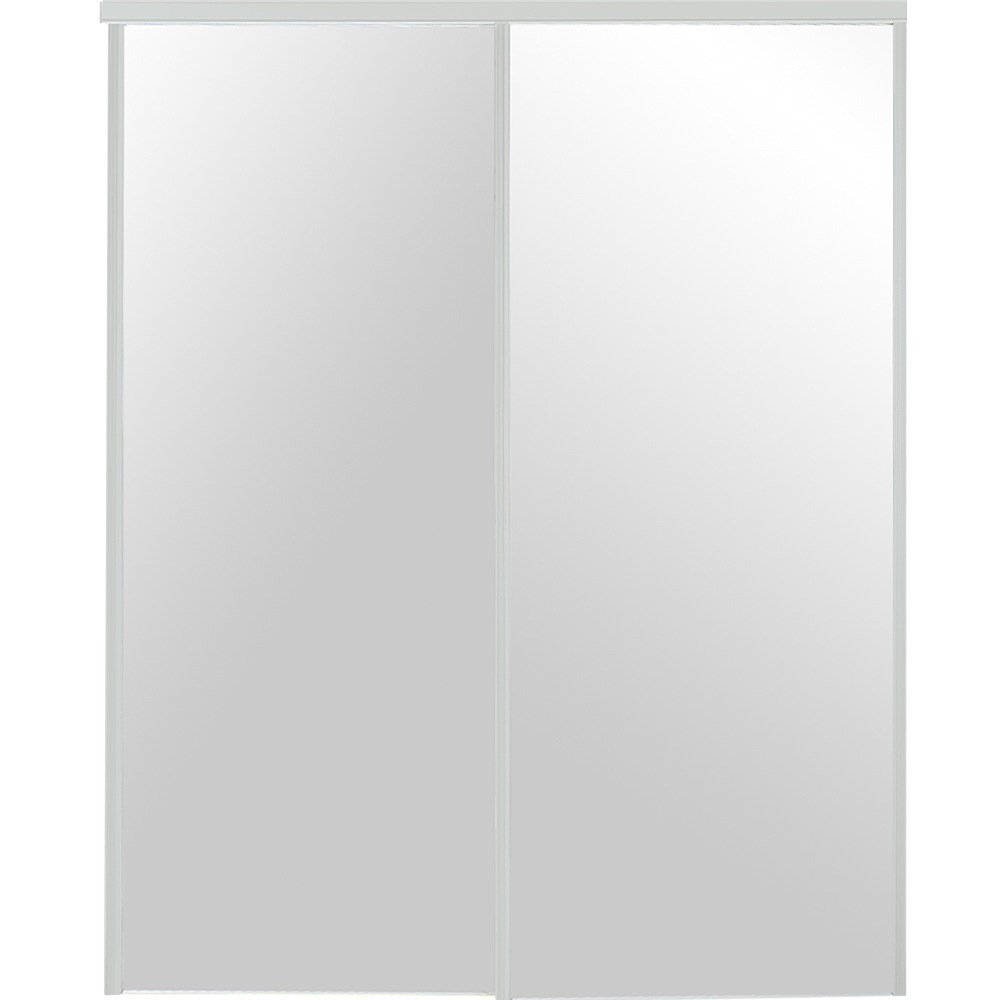 RELIABILT BY0250 60-in x 80-in Polished Chrome Mirror/Panel Mirrored Glass Prefinished Mirror Sliding Door Hardware Included | 230 BRIGHT WHITE