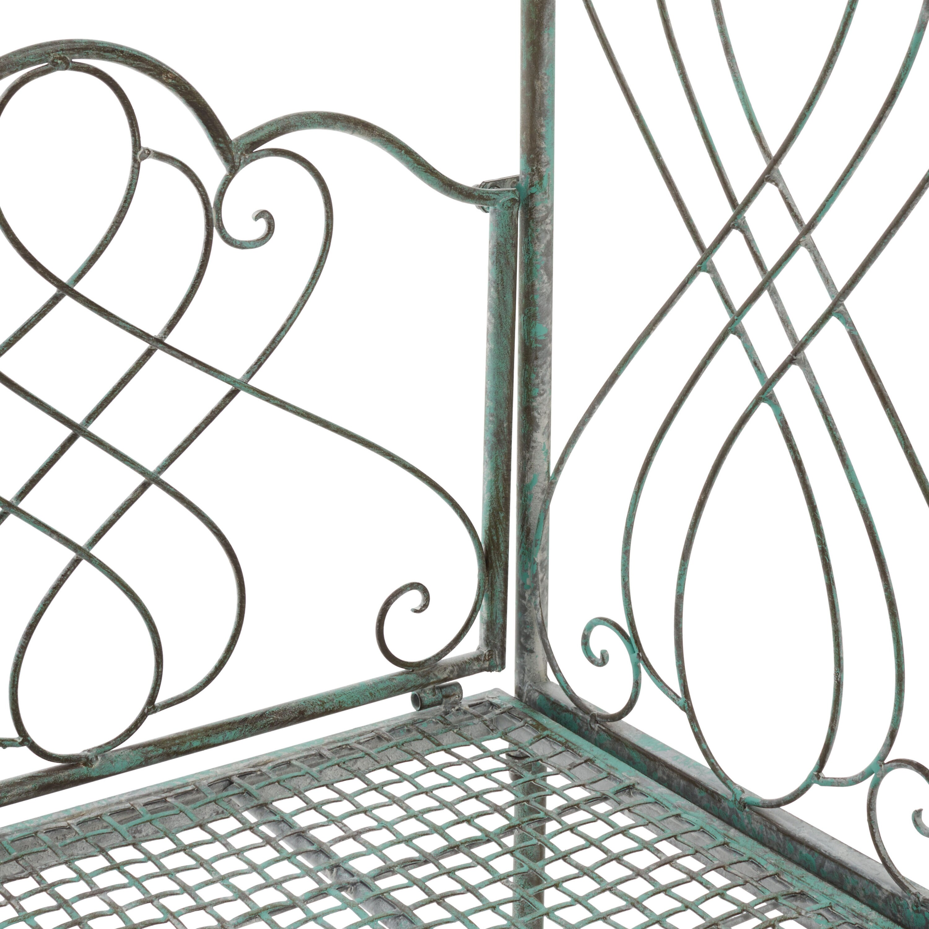 Antique Green Iron Garden Arbor Bench with Victorian Scrollwork