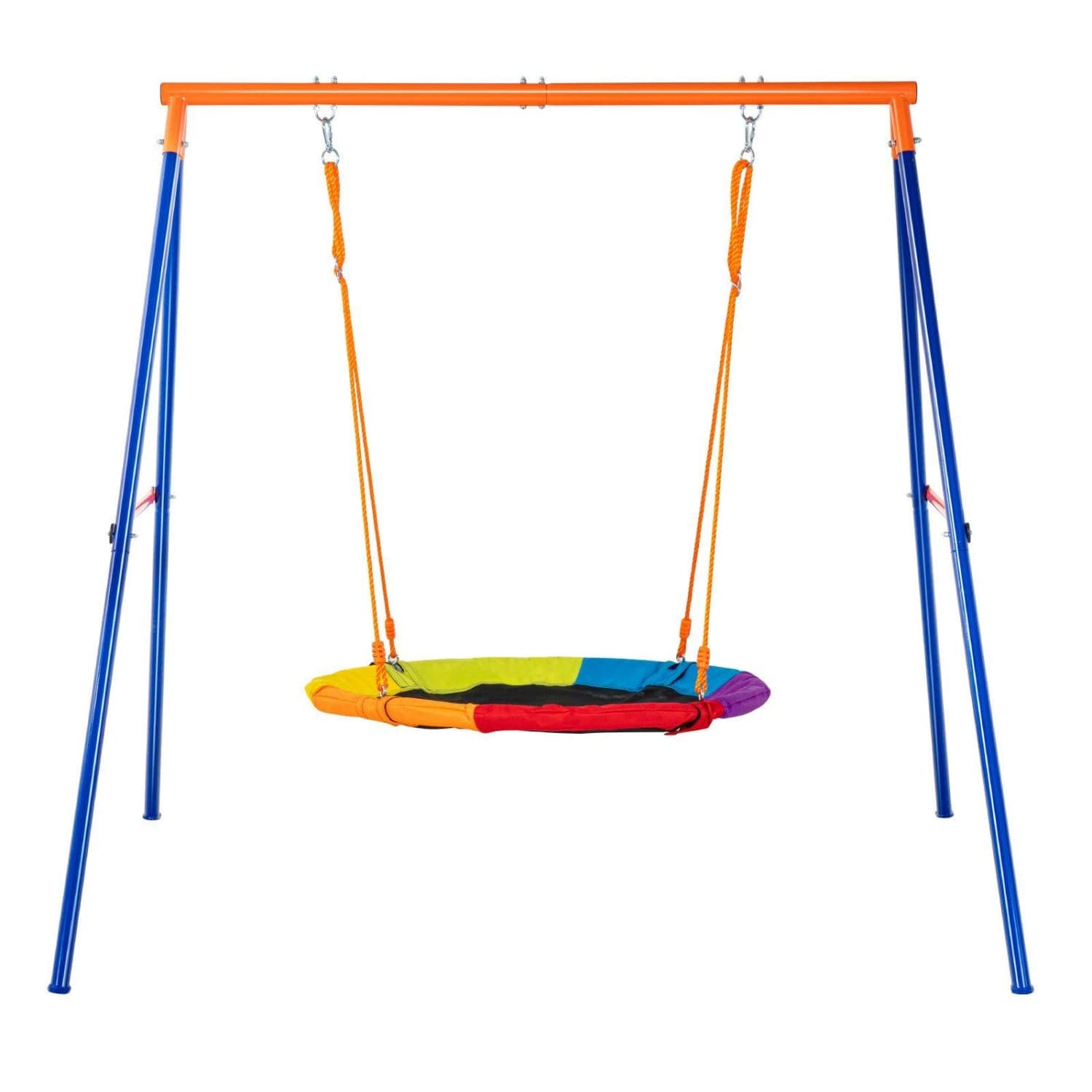 Angel Sar Backyard Swing Set 440lbs Load Capacity Heavy Duty A-Frame Metal Stand 40-Inch Saucer Seat Adjustable Rope Easy to Assemble for Kids Outdoor Play