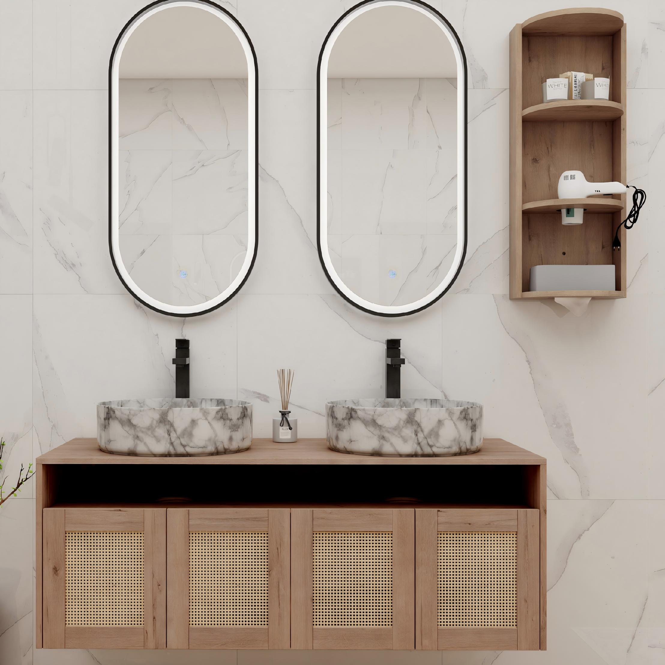 Xspracer 47.2-in Imitative Oak finish Double Sink Bathroom Vanity with Tan Wood Top