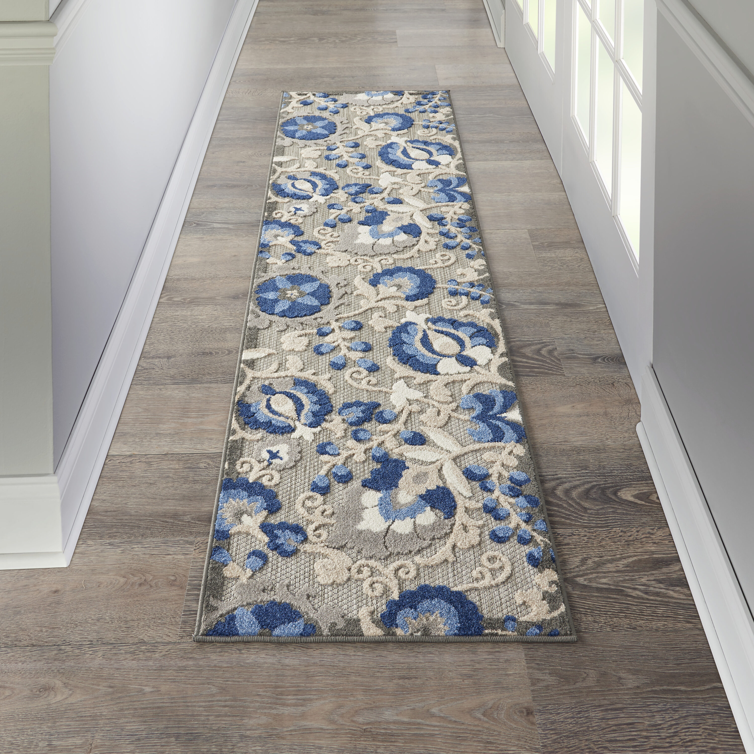 Nourison 99446739162 Aloha 2 x 8 (ft) Loomed Polypropylene Natural/blue Irregular Indoor/Outdoor Abstract Runner rug