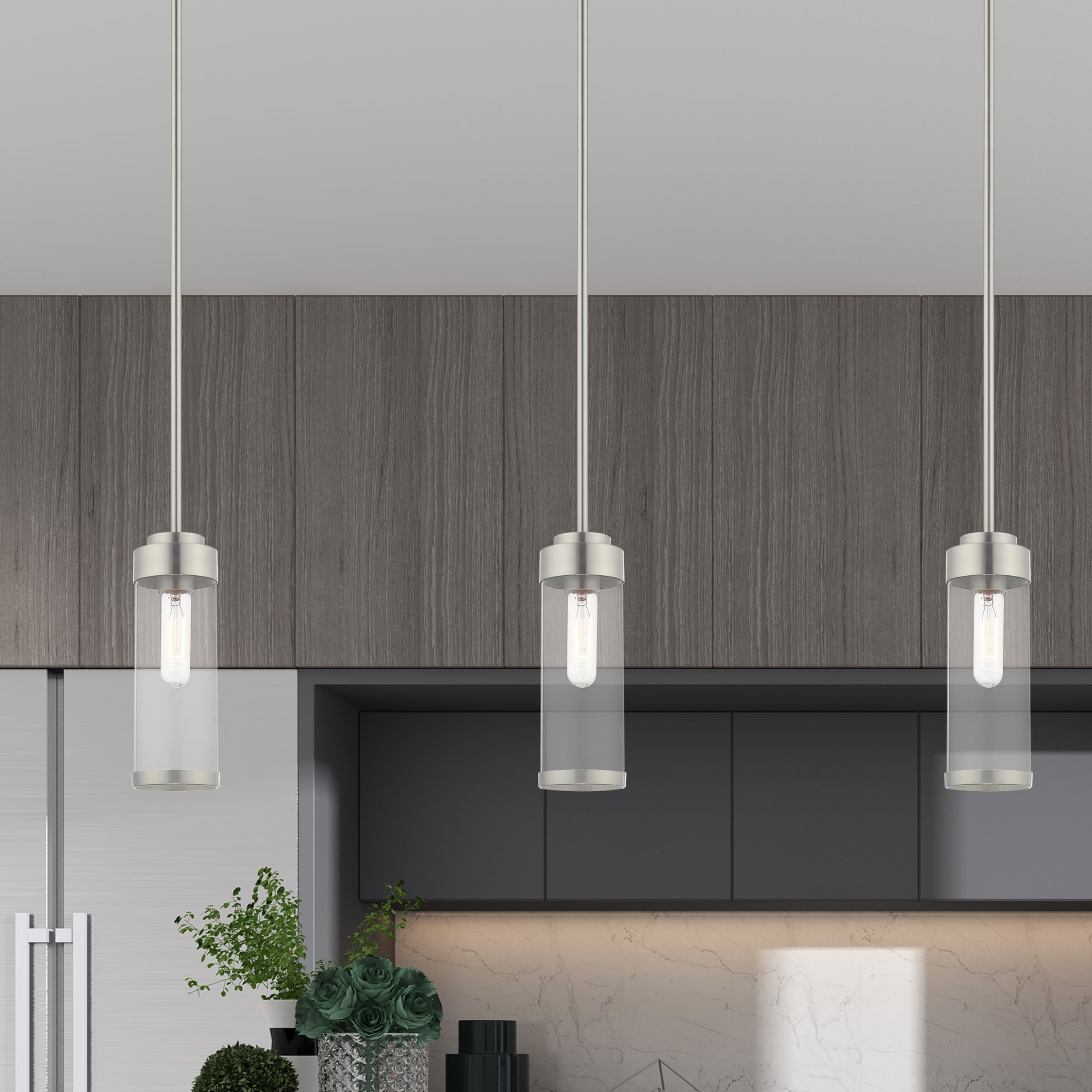 Brushed Nickel Mini Pendant with Clear Glass Shade