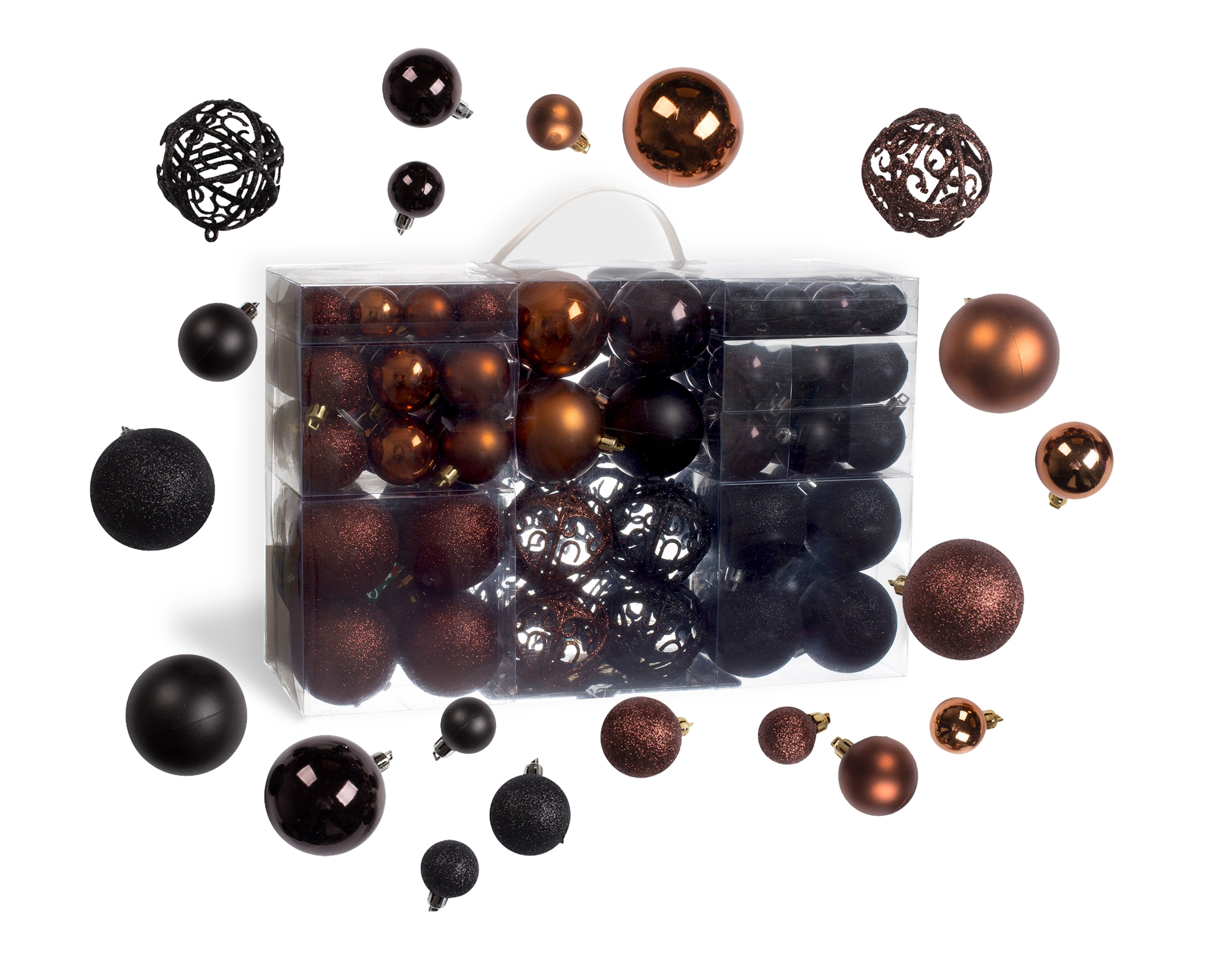 100-Pack Black and Brown Shatterproof Christmas Ornament Balls