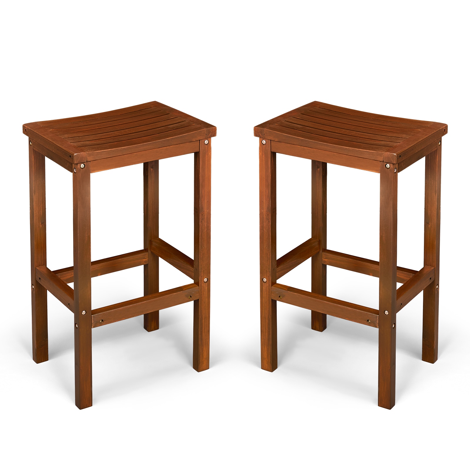 VINGLI - Brown 2-pcs 28.5-in H Wooden Bar Stools Waterproof Patio Stools for Garden Balcony Backyard