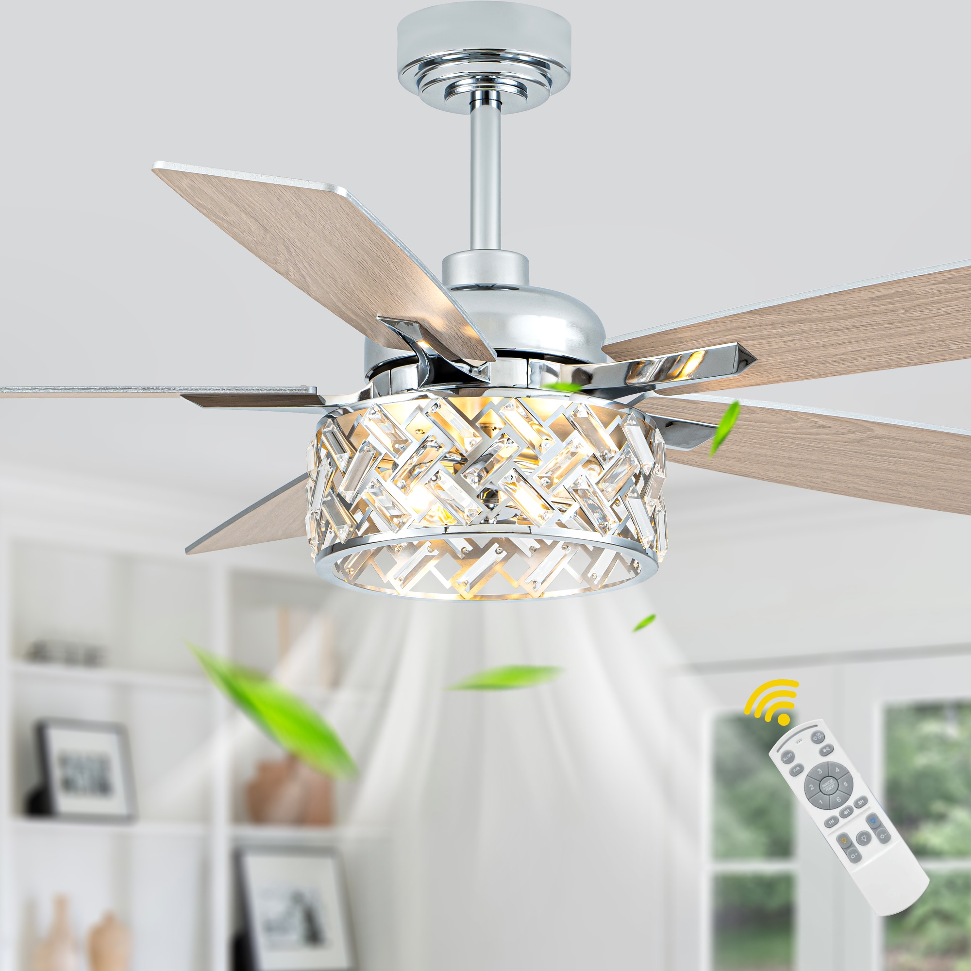 Oaks Decor DC5228OKELMD Jaen 52-in Color-Changing Chrome with Modern/contemporary Blades Chandelier Ceiling Fan With Light - Remote Included ( 5 -Blade )